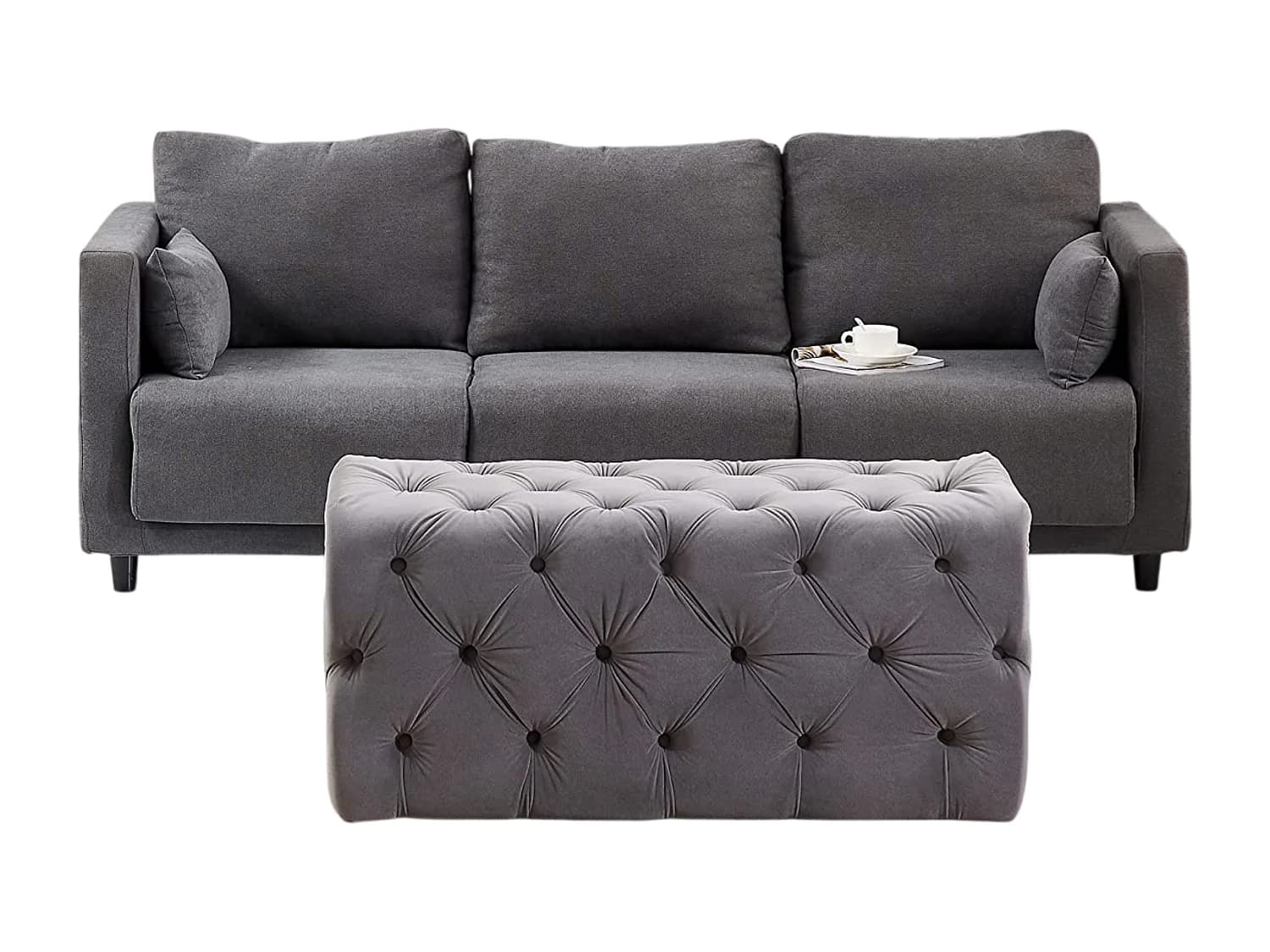 Pouf ou Repose-pieds en Velours Rectangulaire - Petit - Gris