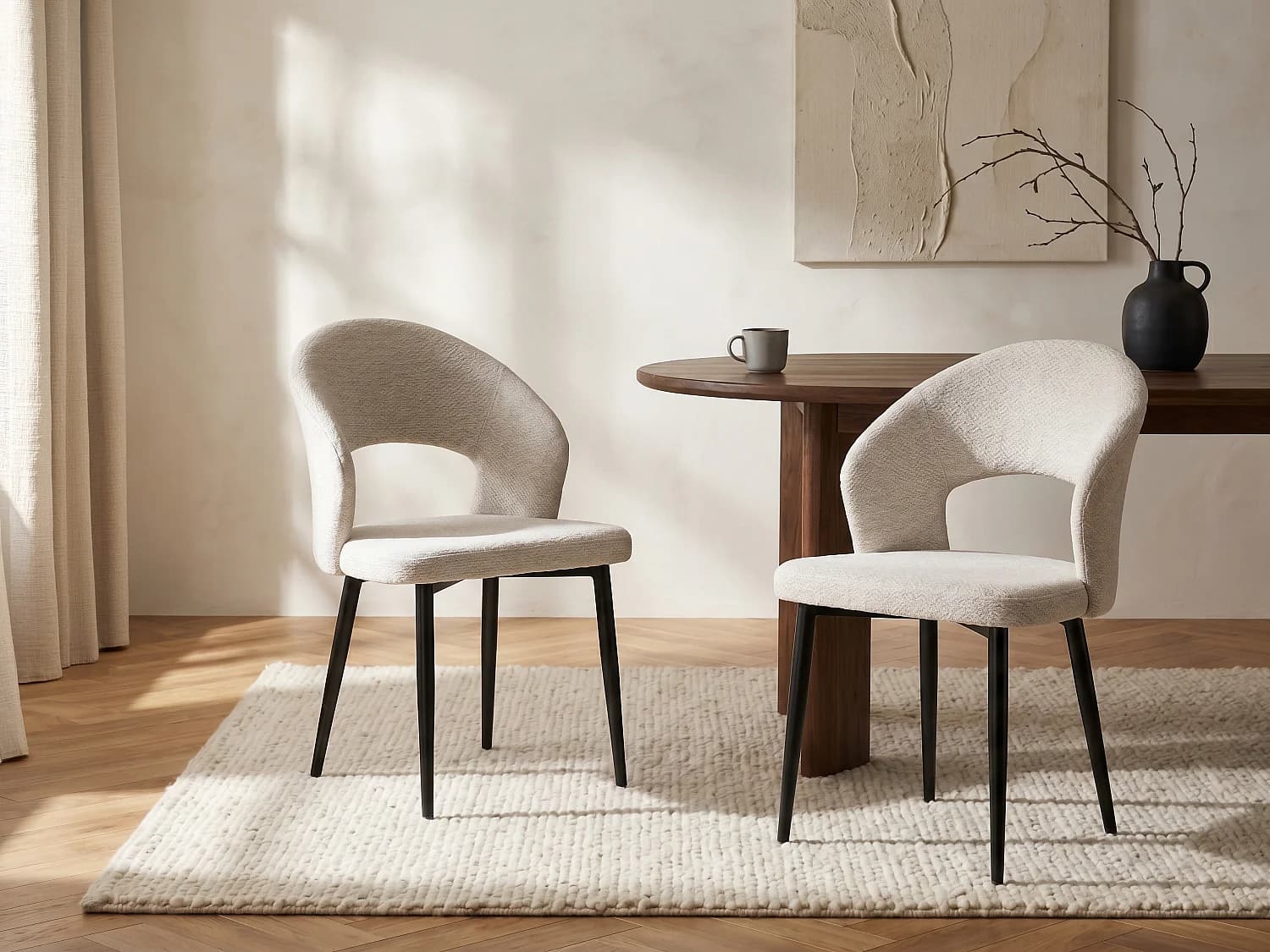 Lot de 6 chaises en tissu et métal noir - Gris - NIYAMA