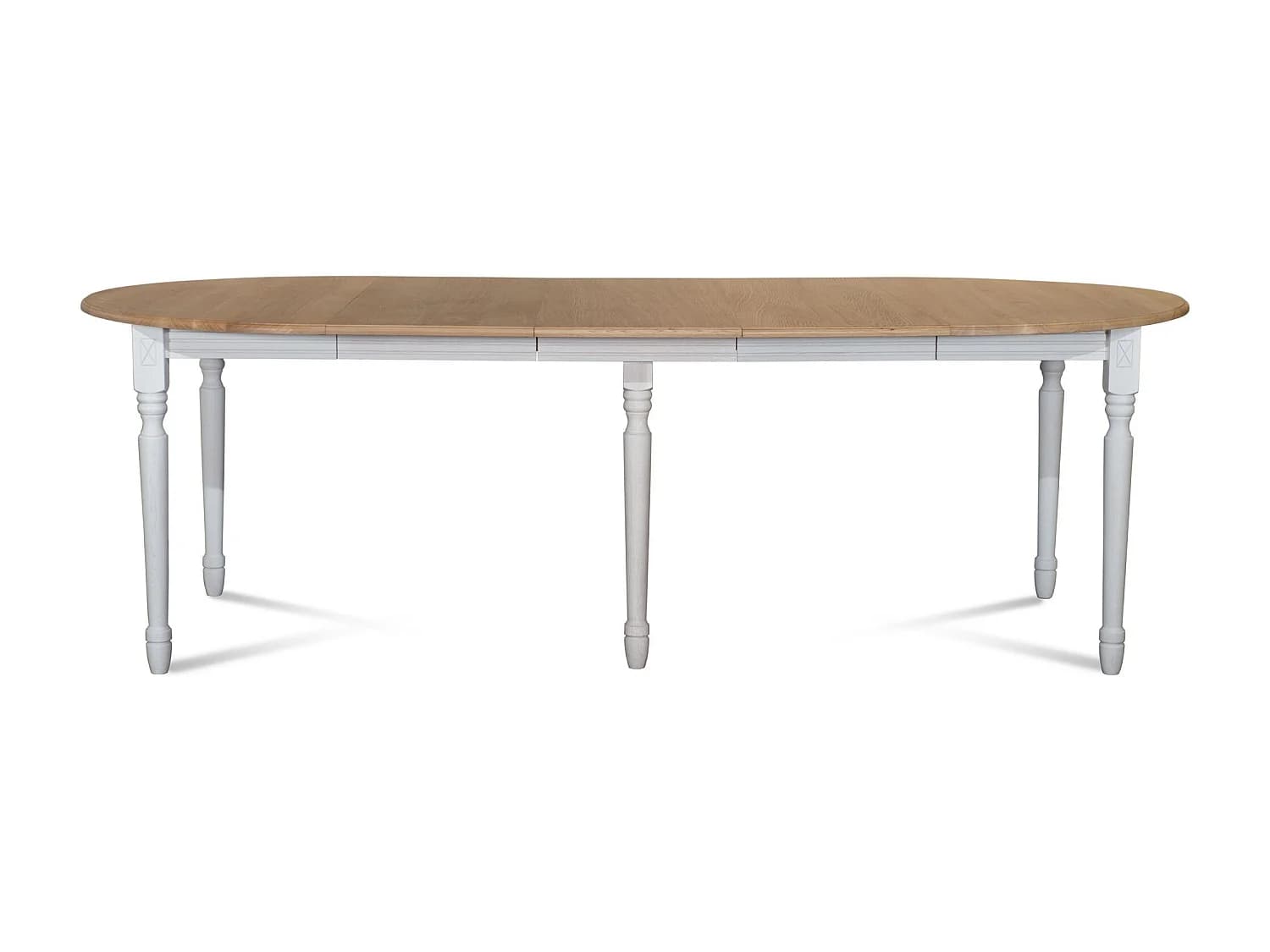 Table ronde 6 pieds tournés D115 + 3 rallonges bois - VICTORIA