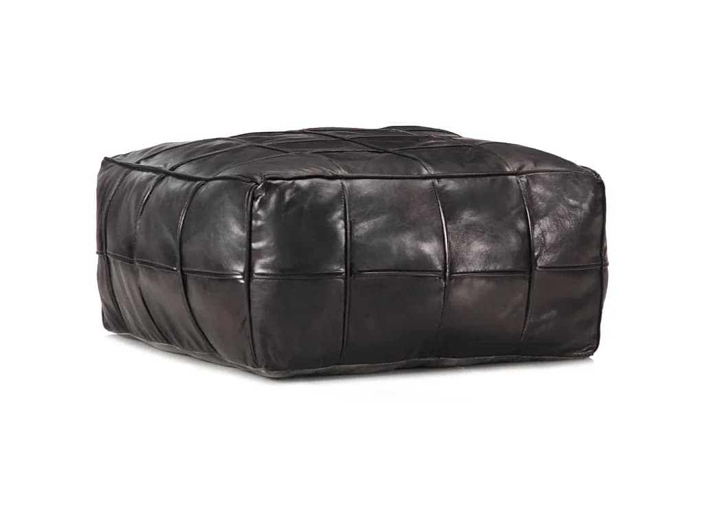 Pouf 60 x 60 x 30 cm Noir Cuir véritable de chèvre