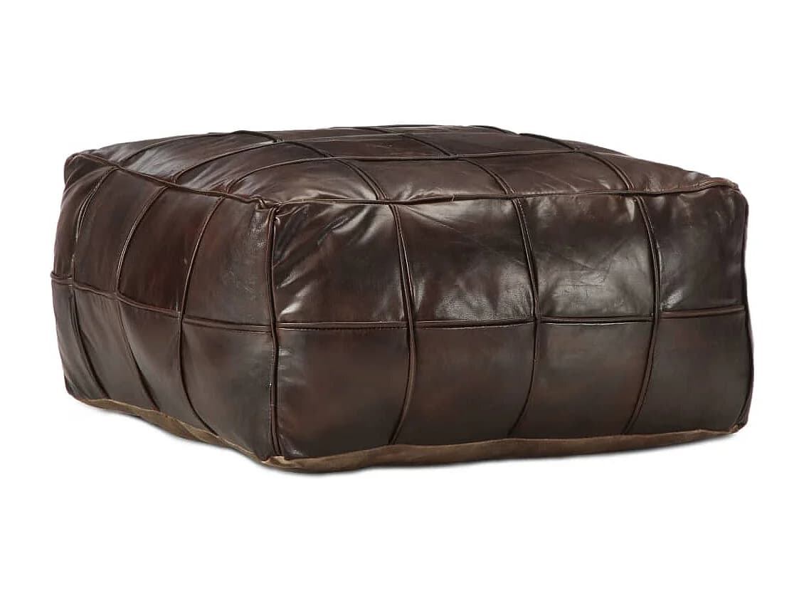 Pouf 60 x 60 x 30 cm Marron foncé Cuir véritable de chèvre