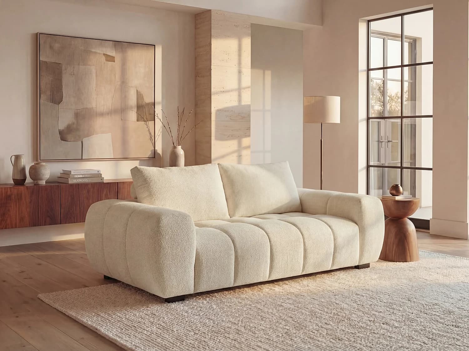 Canapé 3 places en tissu texturé beige BERENIA