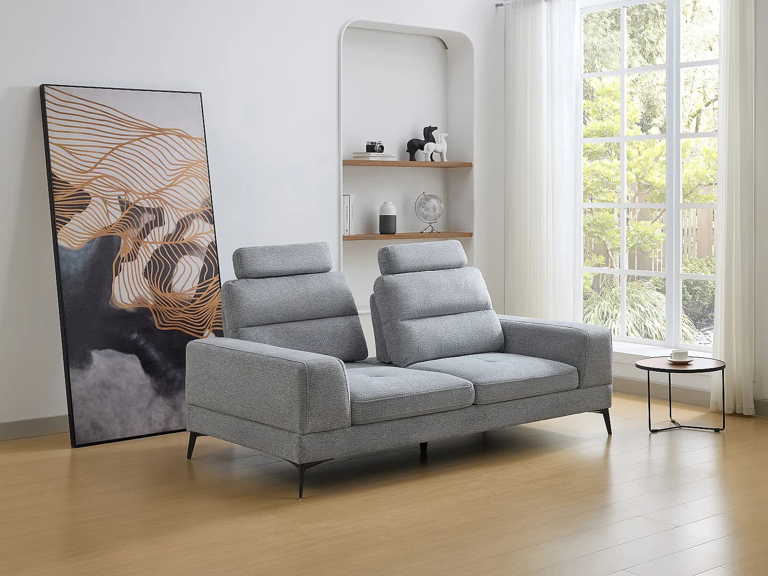 Canapé 3 places en tissu texturé gris avec dossier avance-recule UDALIO