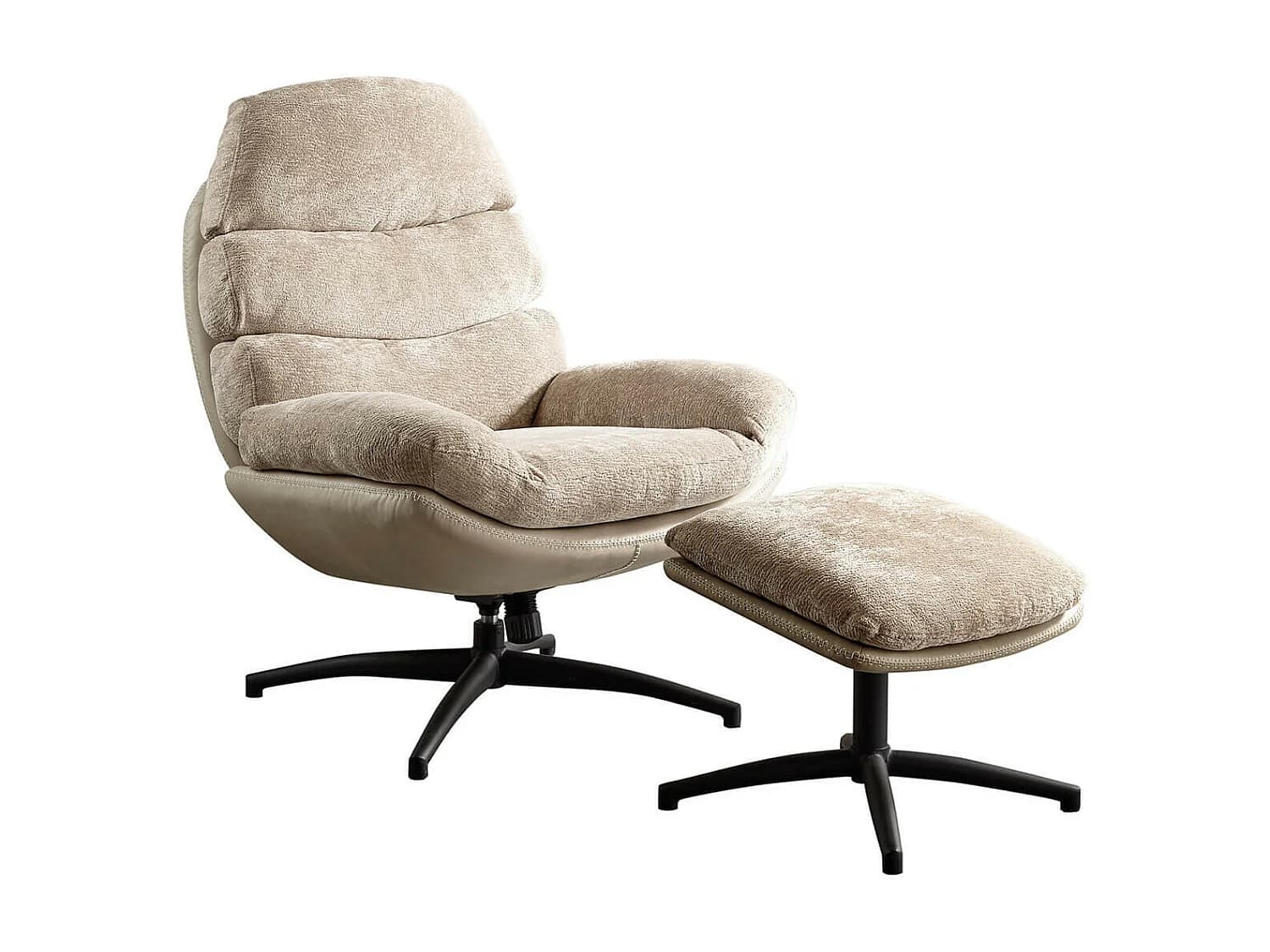VIGO - Fauteuil Pivotant avec Repose Pieds Bi-Matière Beige