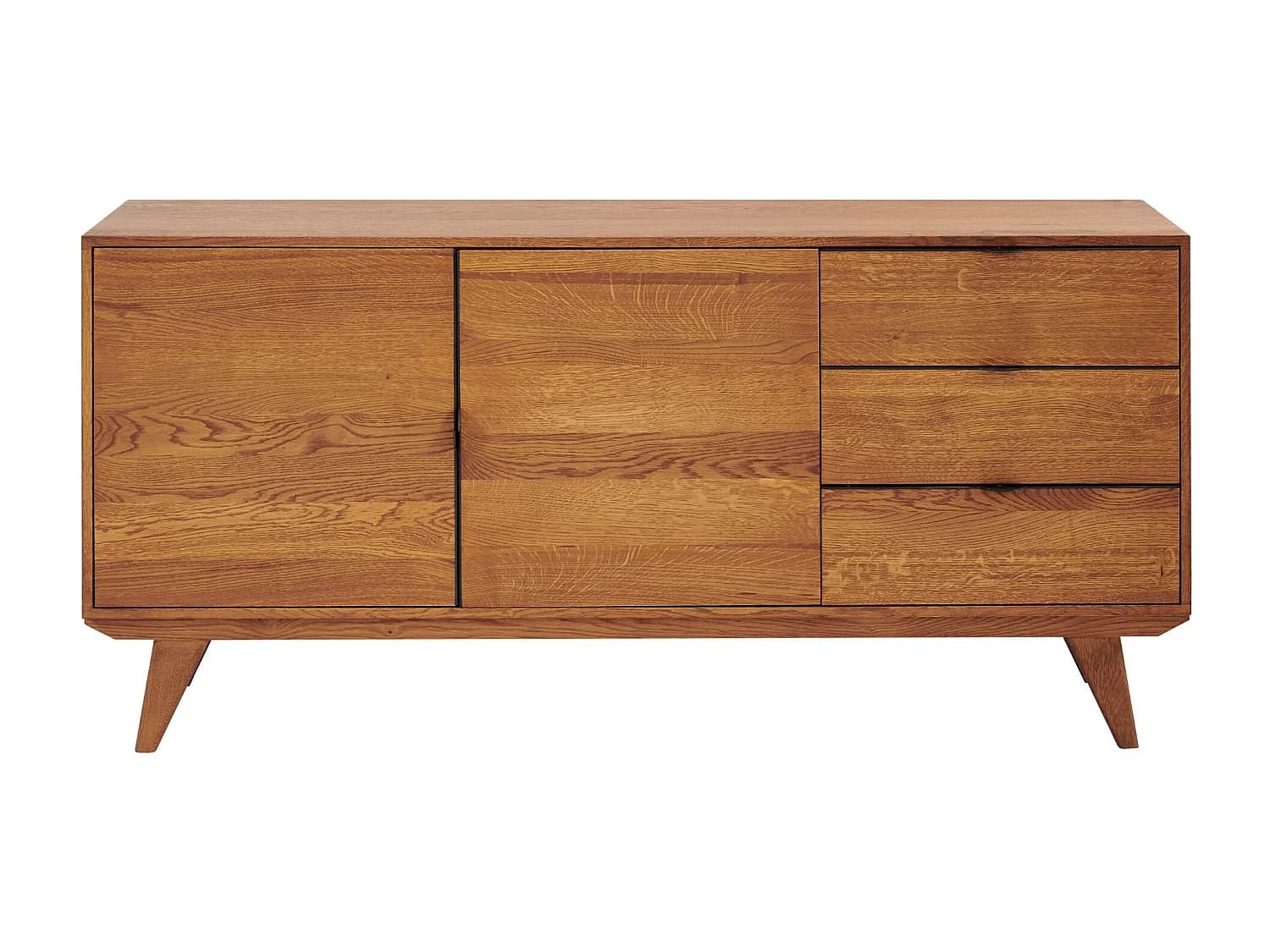 Buffet bas rétro en bois chêne 2 portes 3 tiroirs L160 noir - MALLET