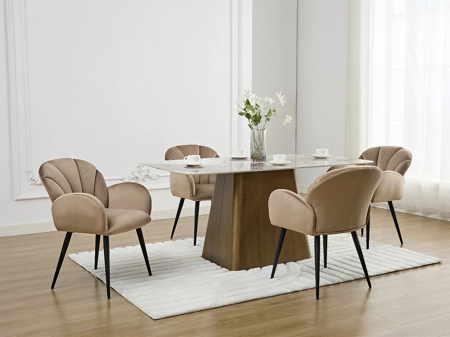 Lot de 2 chaises avec accoudoirs en velours et métal noir - Beige - LANSENA