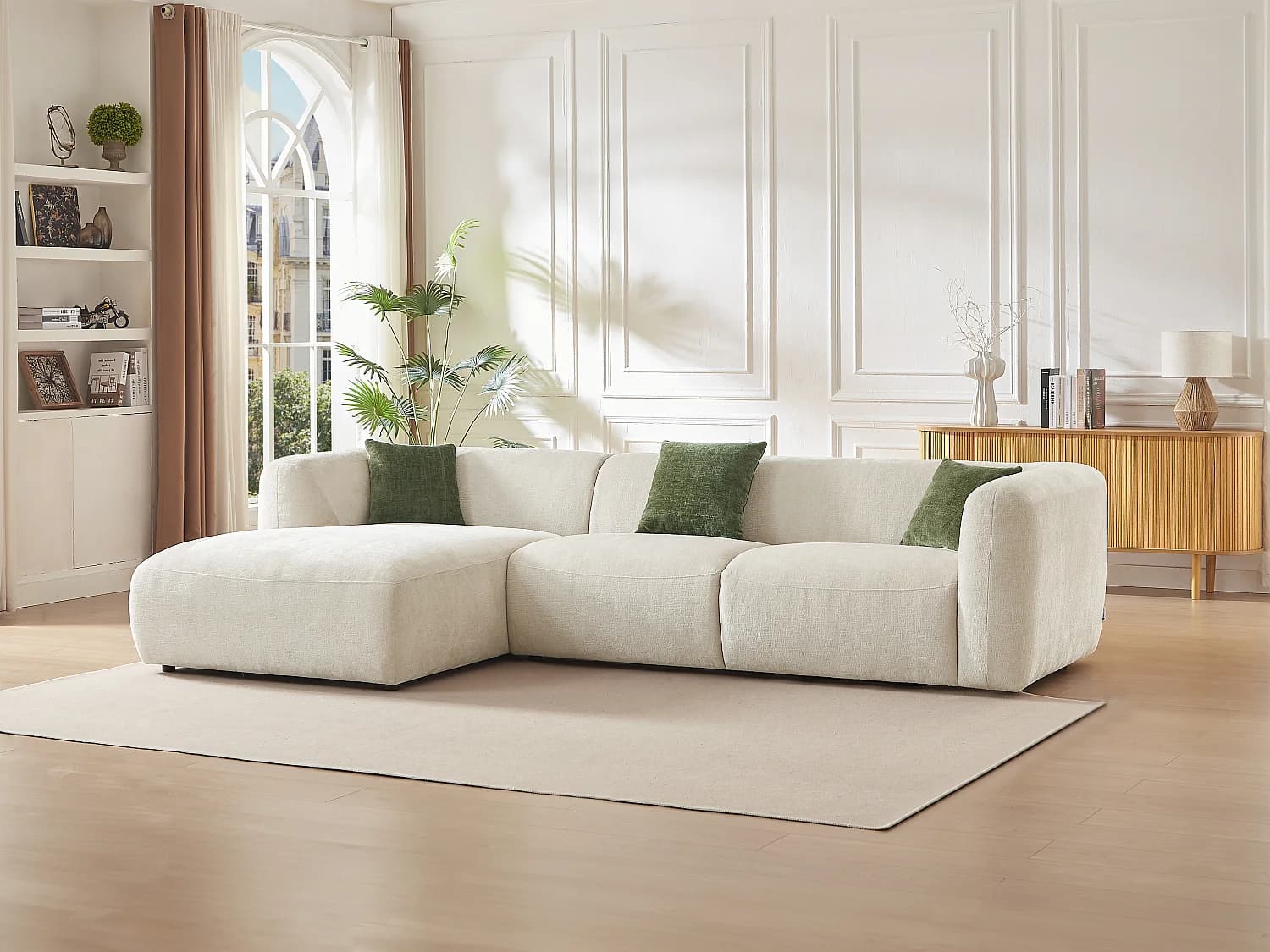 Canapé d'angle gauche en tissu beige TANCAVO