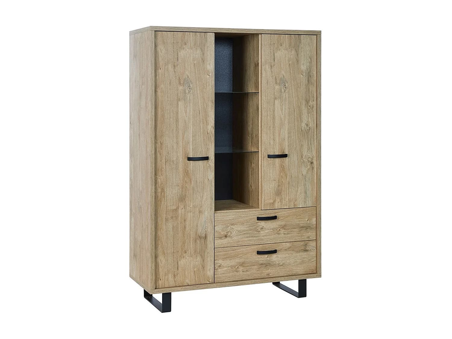 Meuble de rangement XL NEWTON – 2 portes, 2 tiroirs et 3 niches – Chêne doré – L120 x H180 x P50 cm