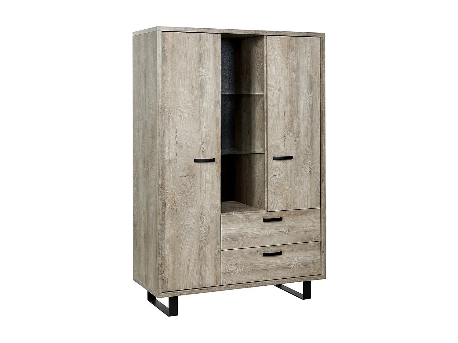 Meuble de rangement XL NEWTON – 2 portes, 2 tiroirs et 3 niches – Chêne clair – L120 x H180 x P50 cm