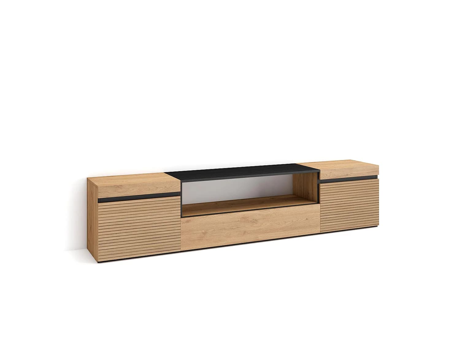 Meuble TV, Banc Télé, 200x35x45cm, Pour les TV jusqu'à 80", Meubles de salon, Chêne