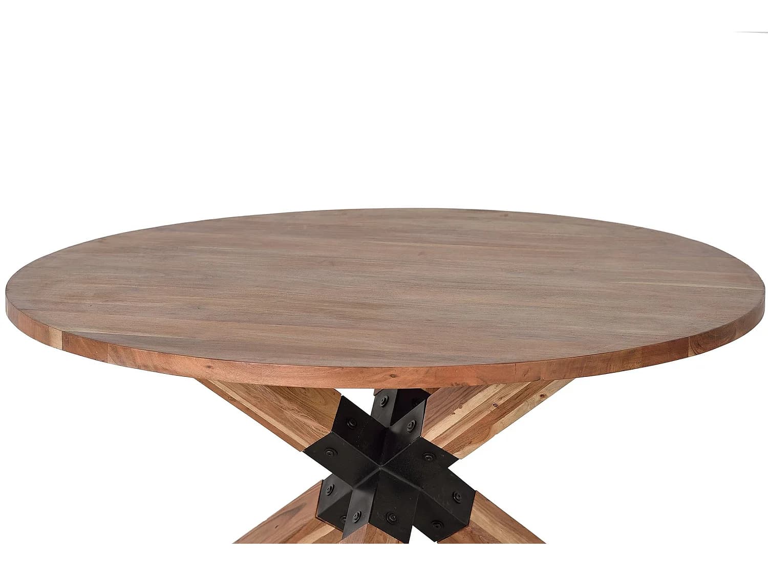 Tables de salle à manger en bois d'acacia massif 120 cm, style industriel moderne - 76 x 120 x 120