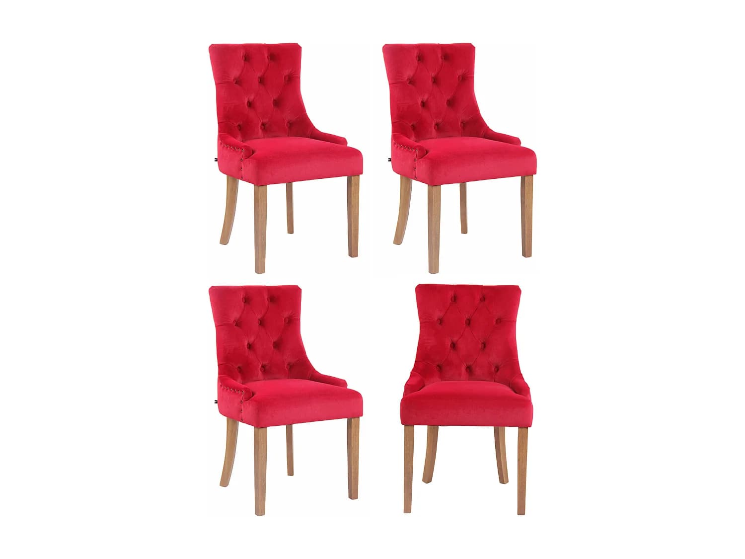 Lot de 4 chaise salle à manger - Velours & Antique clair - Rouge - Aberdeen