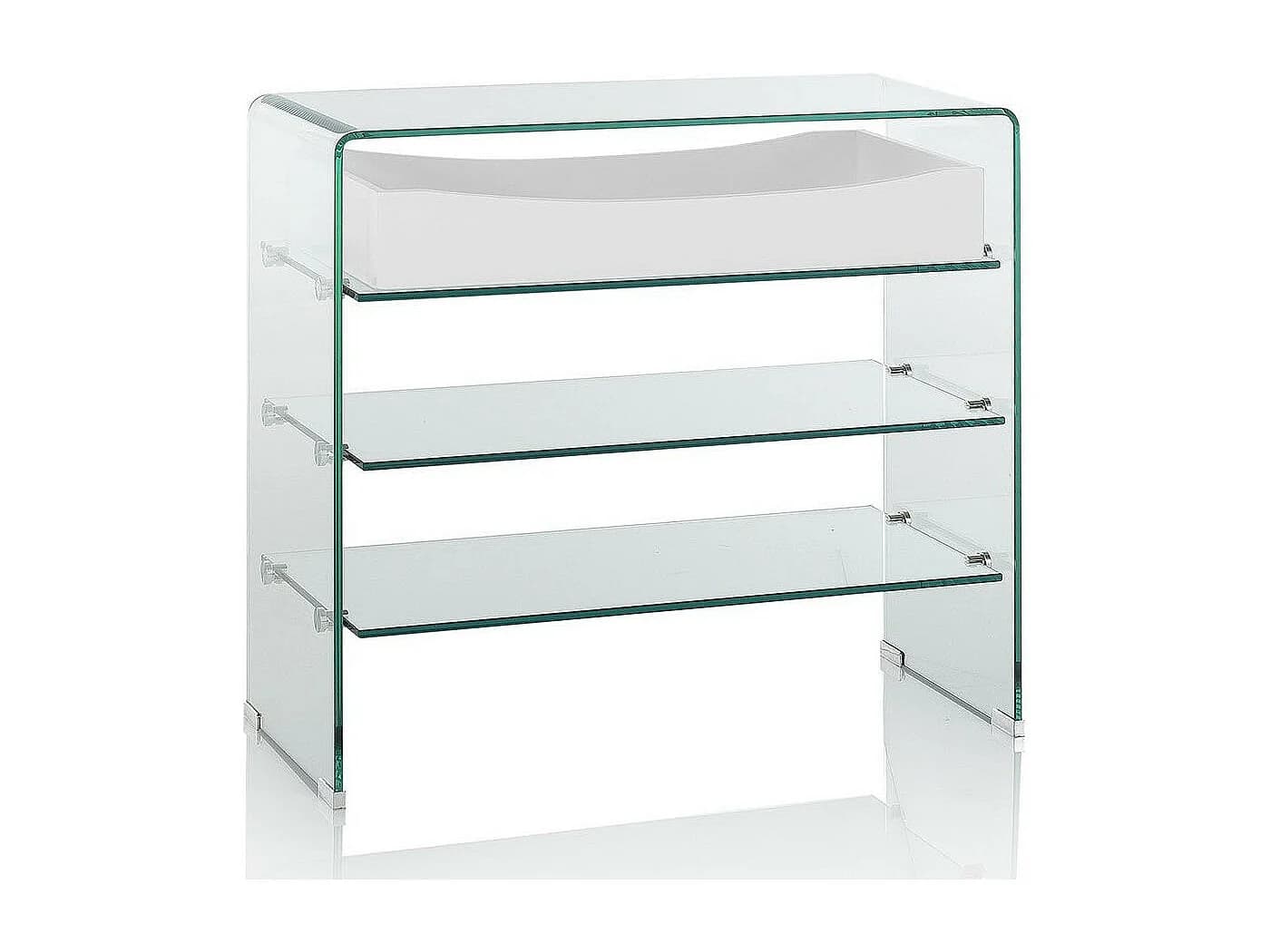 Console 3 étagères 1 tiroir blanc et verre transparent Nygo L 80cm
