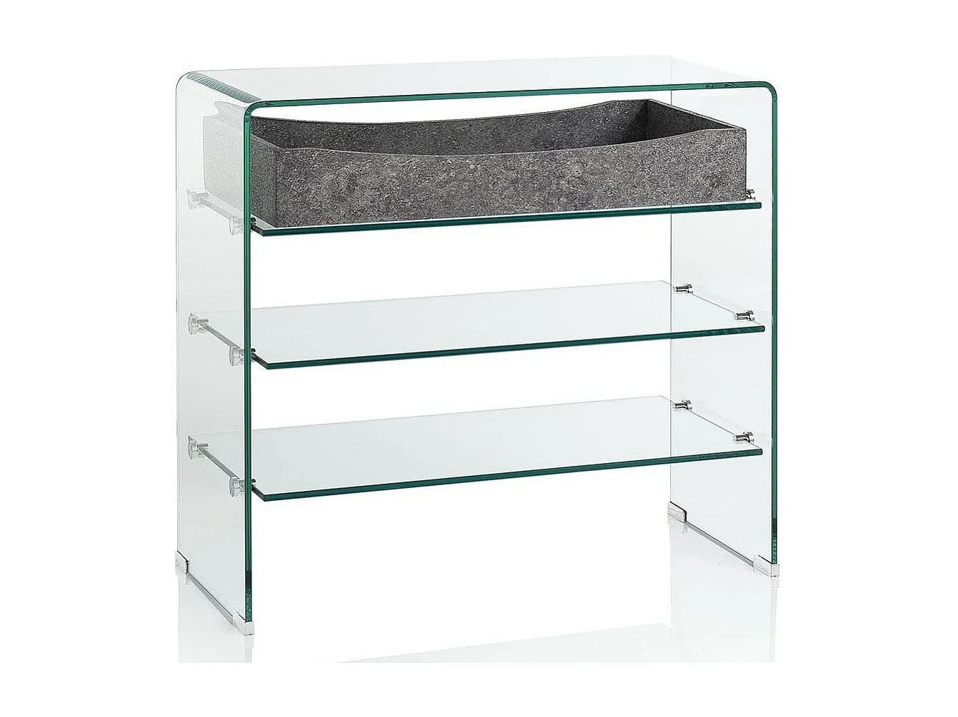 Console 3 étagères 1 tiroir effet béton et verre transparent Nygo L 80cm