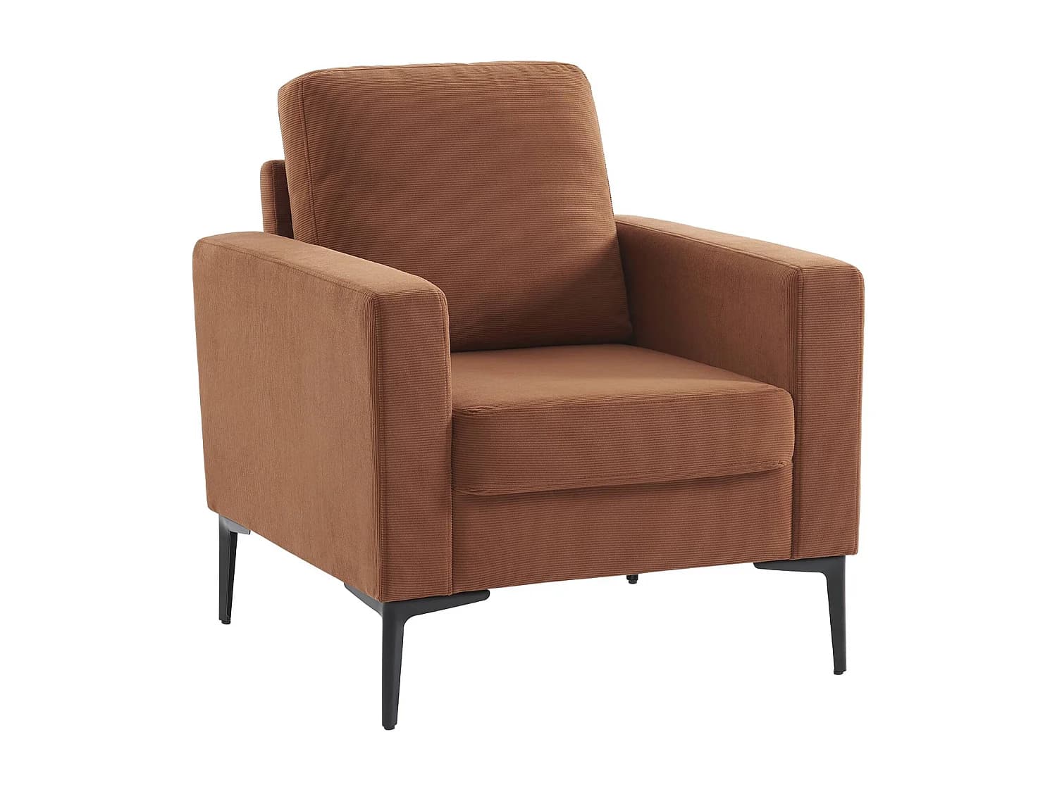 Fauteuil en velours côtelé terracotta - Bjorn - Canapé 1 place fixe droit pieds métal