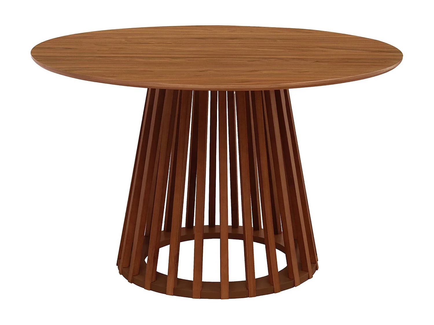 Table à manger effet bois noyer. pieds bois de sapin 4 places Ø120cm