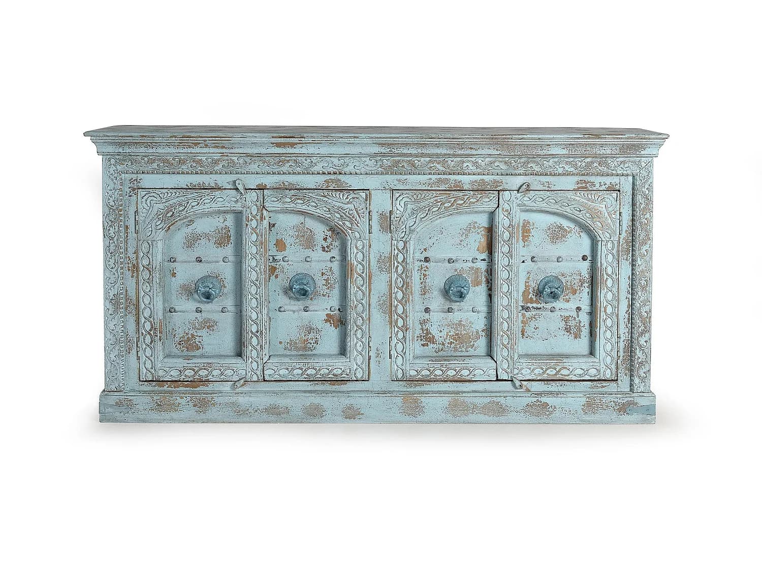 Buffet en bois de manguier, style ethnique artisanal - 100 x 190 x 45