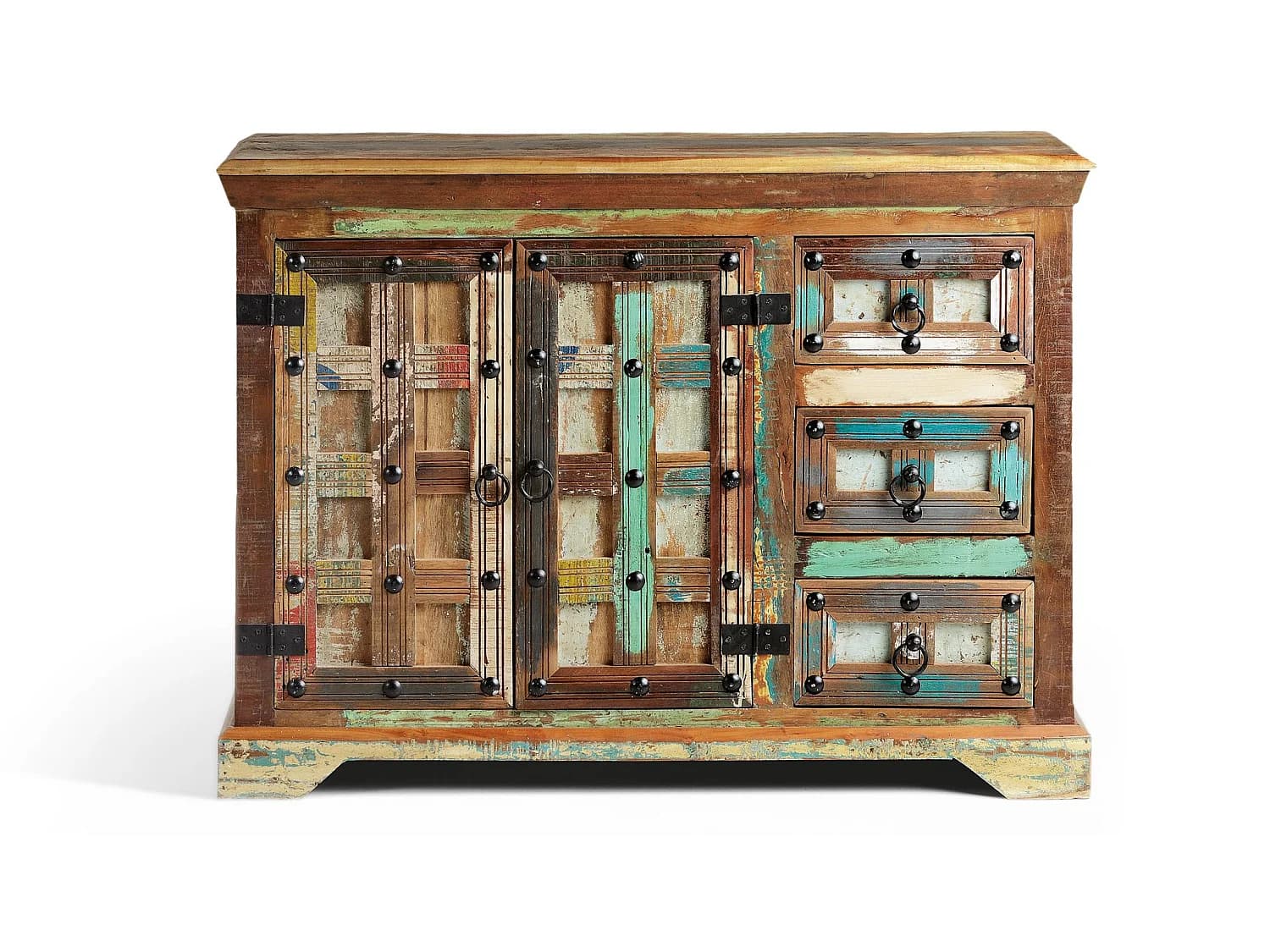 Buffet en bois recyclé style rétro vintage - 80 x 110 x 40
