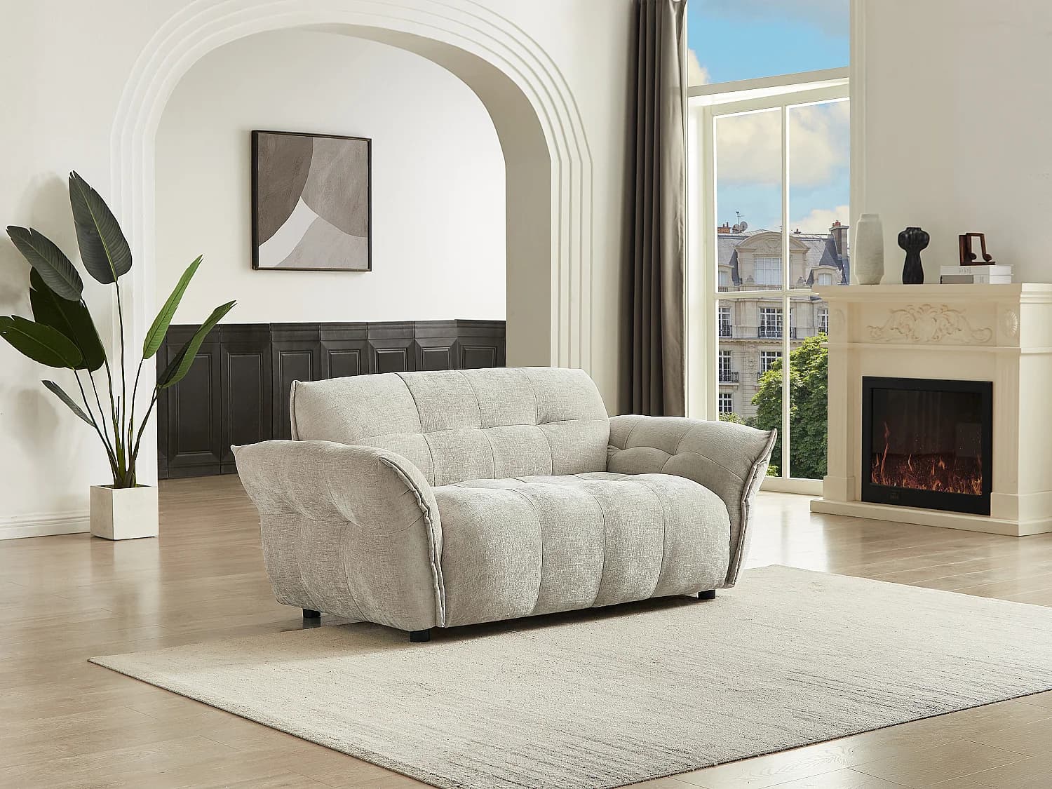 Canapé 2 places en tissu chiné beige NAPIZO