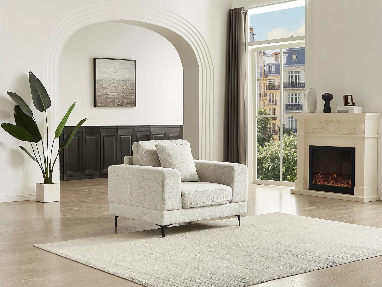 Fauteuil en tissu texturé beige JAMOLO