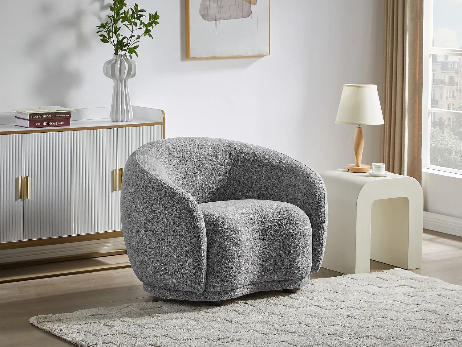 Fauteuil en tissu bouclette gris BOVANA
