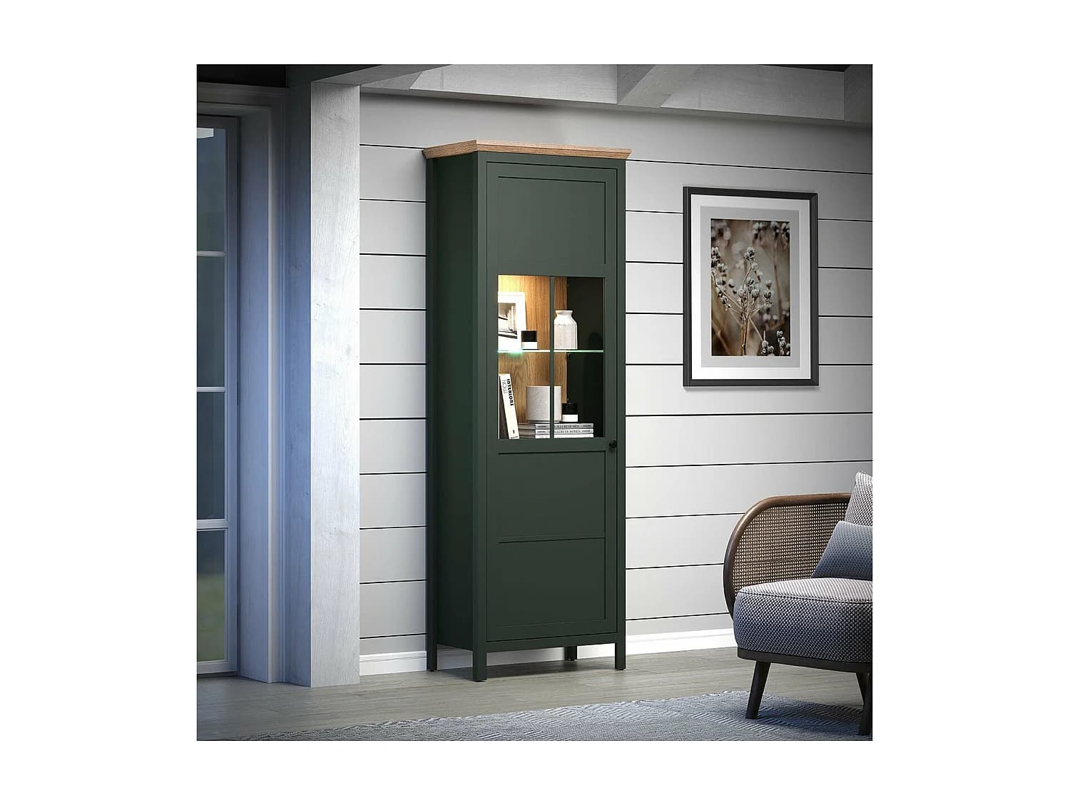 Vaisselier avec éclairage LED inclus et 1 porte H198 cm - Stanton