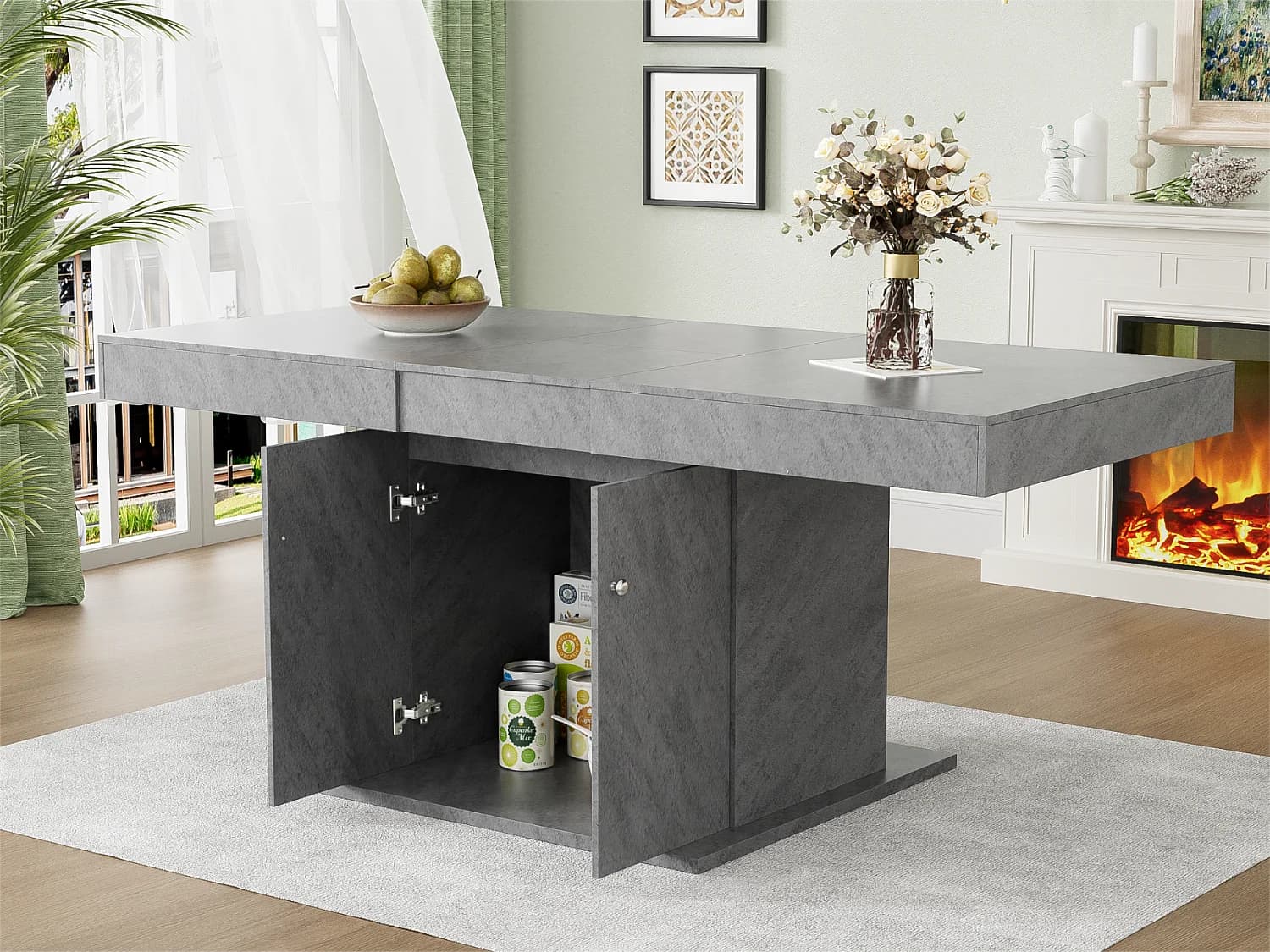 Table à manger extensible - avec rangement en dessous - style moderne - Gris