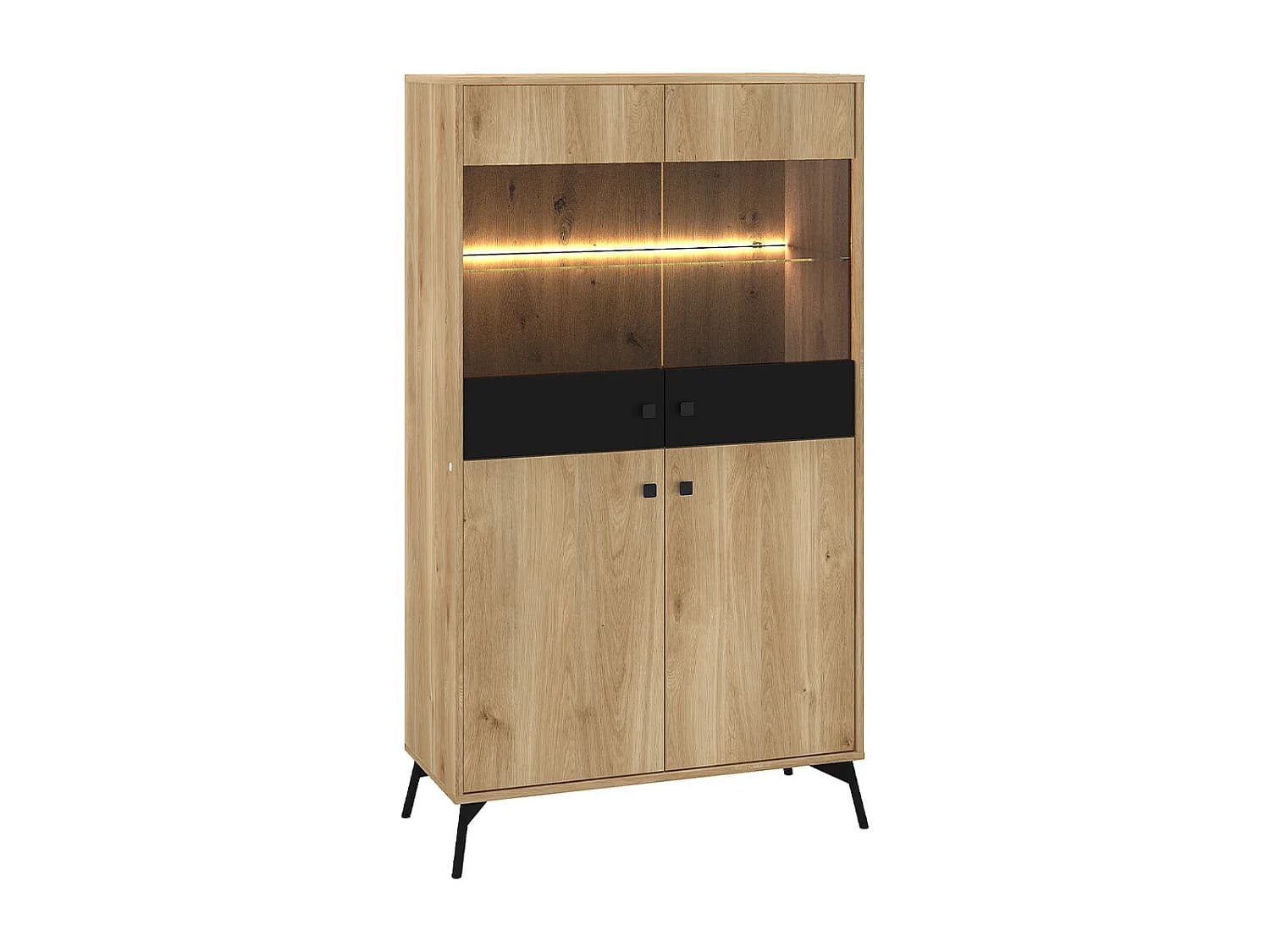 Vaisselier 4 portes LED Elara Bois et Noir