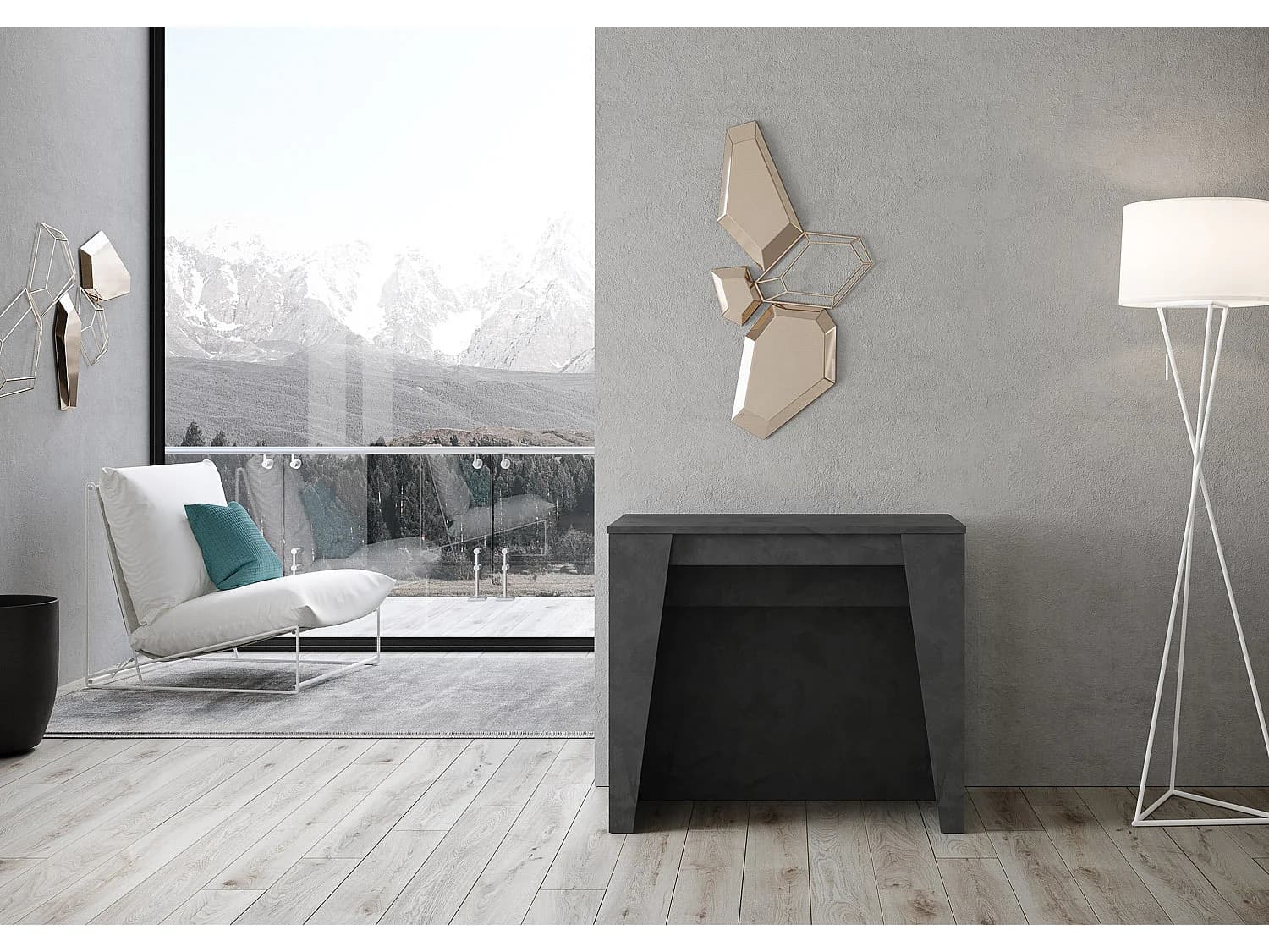 Console extensible 90x48/296 cm Bakari anthracite spatulé