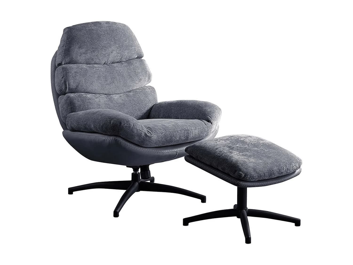 VIGO - Fauteuil Pivotant avec Repose Pieds Bi-Matière Gris Foncé