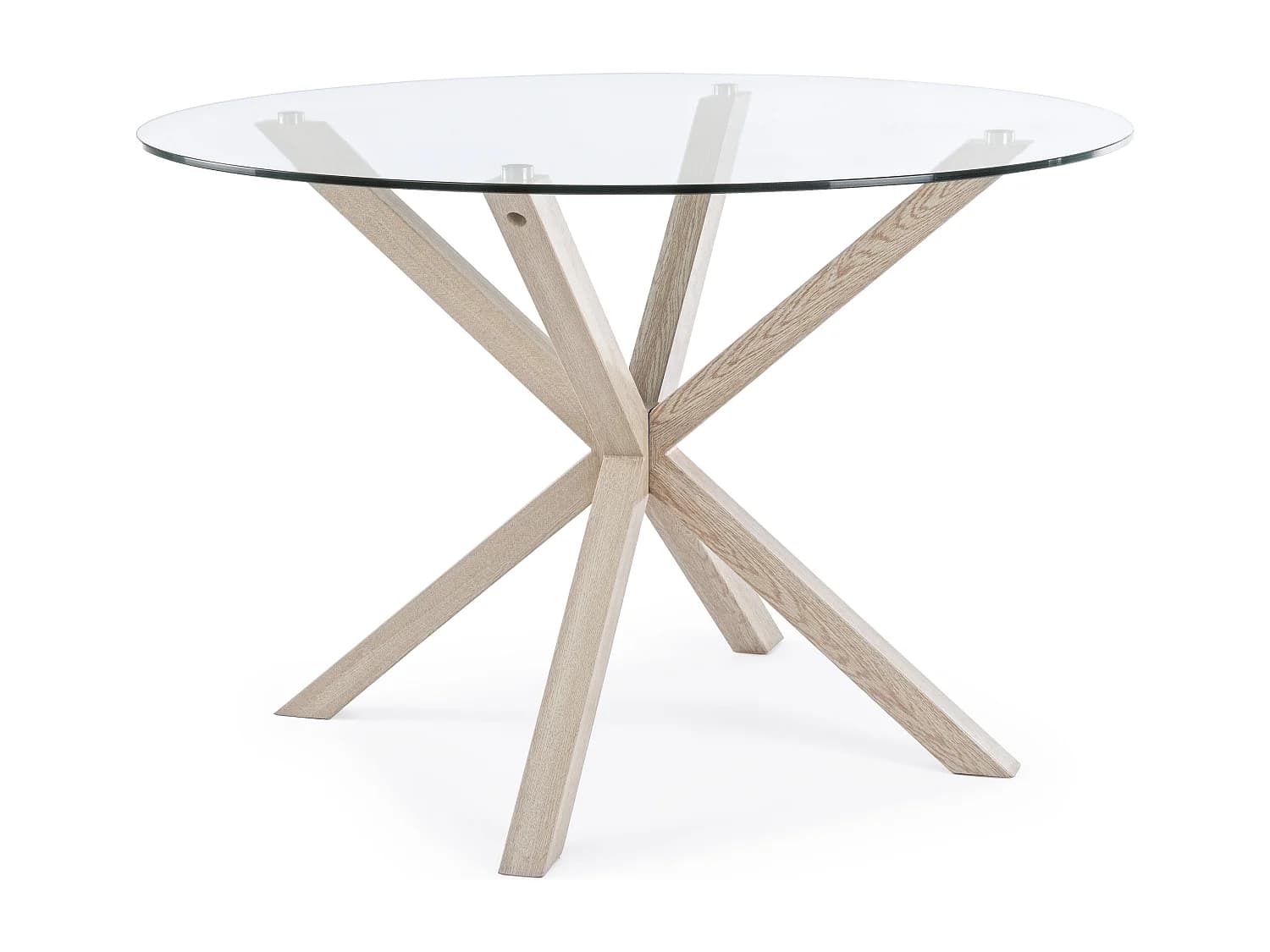 Table à manger ronde verre trempé et acier effet naturel Agno 114cm