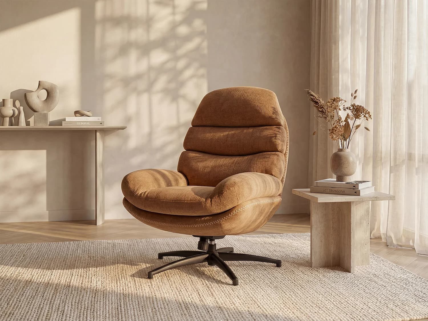 Fauteuil pivotant en tissu terracotta LIZUTA