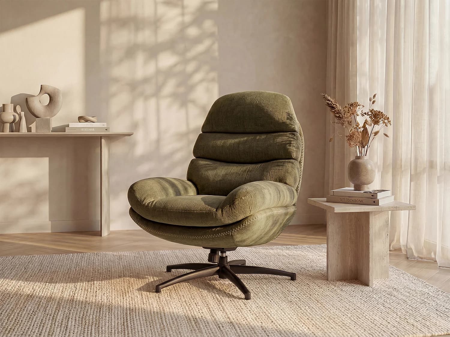 Fauteuil pivotant en tissu vert LIZUTA