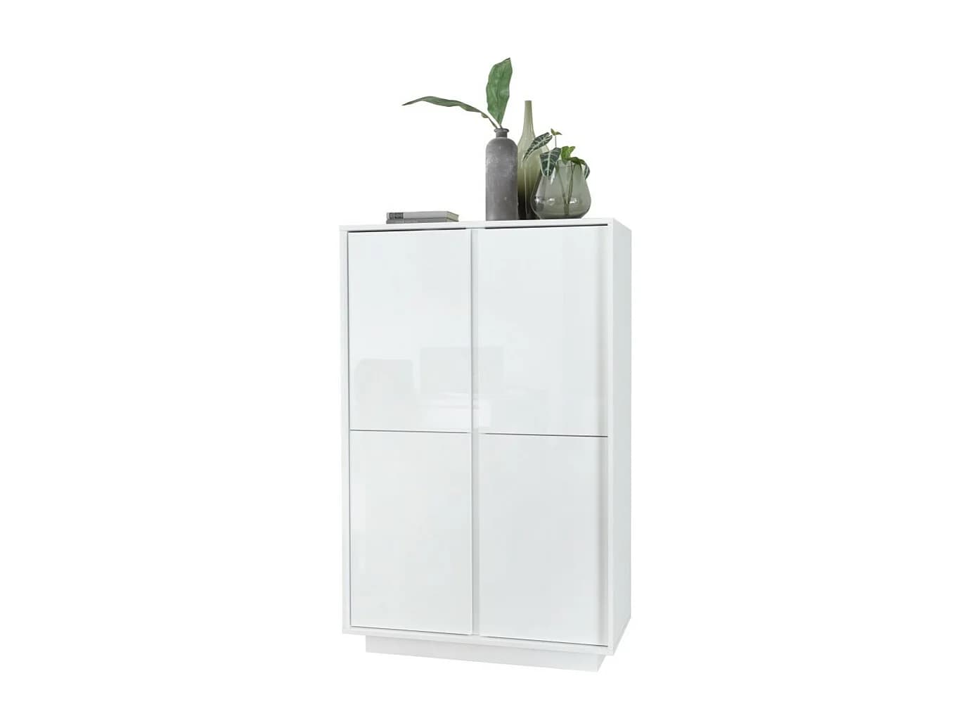 Argentier 4 portes, collection CREAM, coloris blanc laqué brillant, idéal pour une salle à manger design