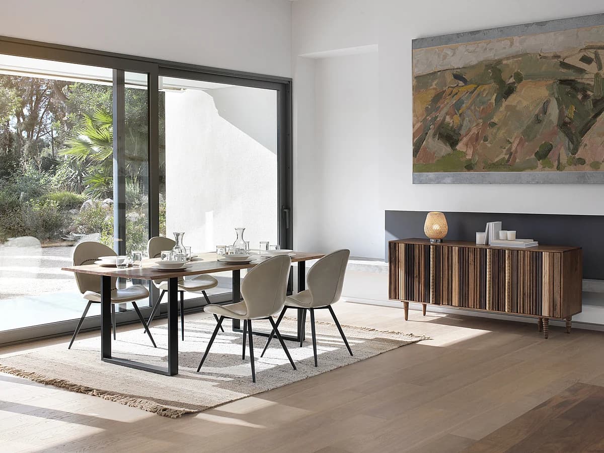 Table en bois massif d'acacia 200x100 avec pieds métalliques noirs