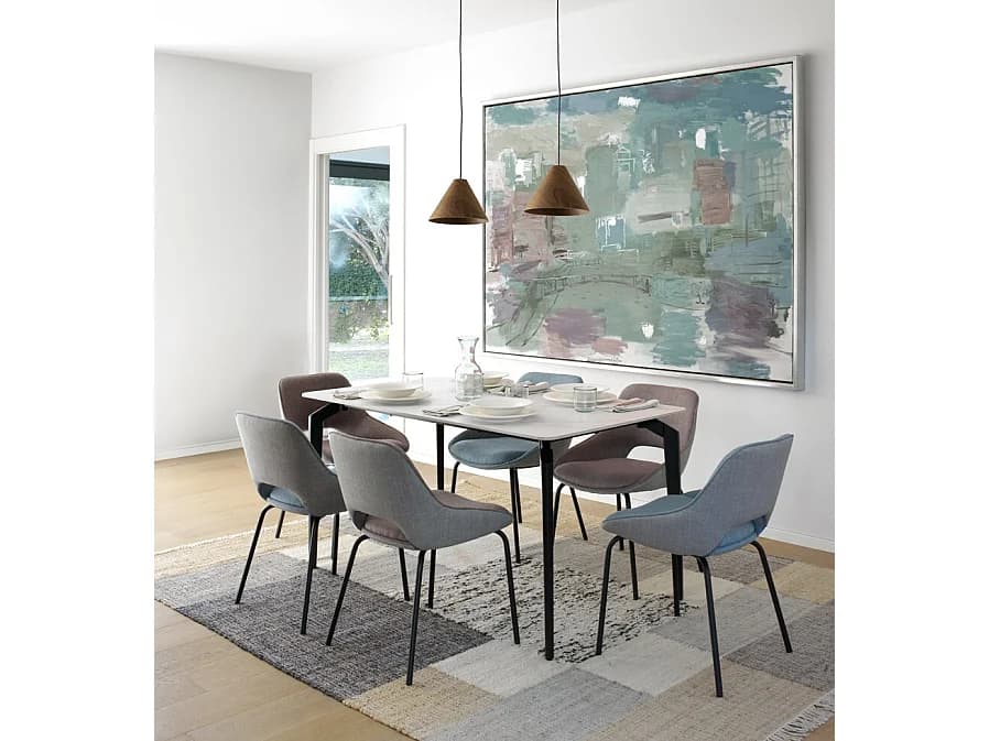 Table en céramique blanche avec pieds en métal noir 140x80