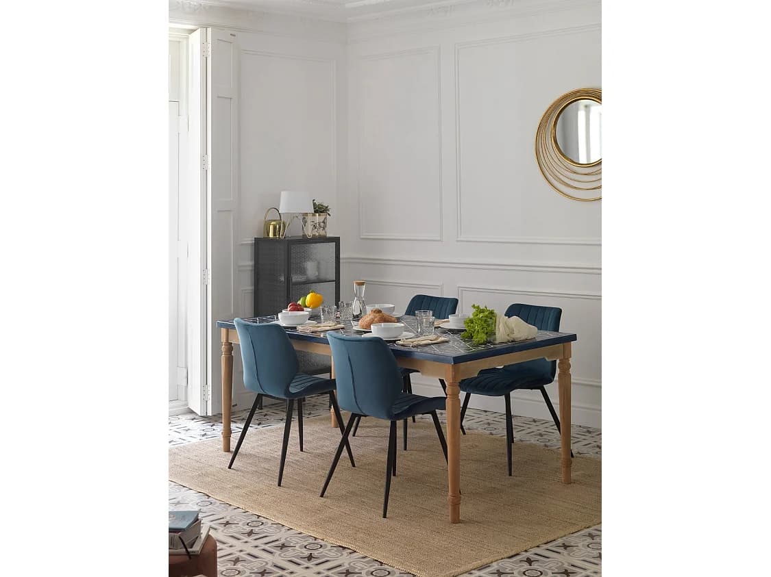 Lot de 2 chaises rembourrées bleues avec pieds métalliques noirs