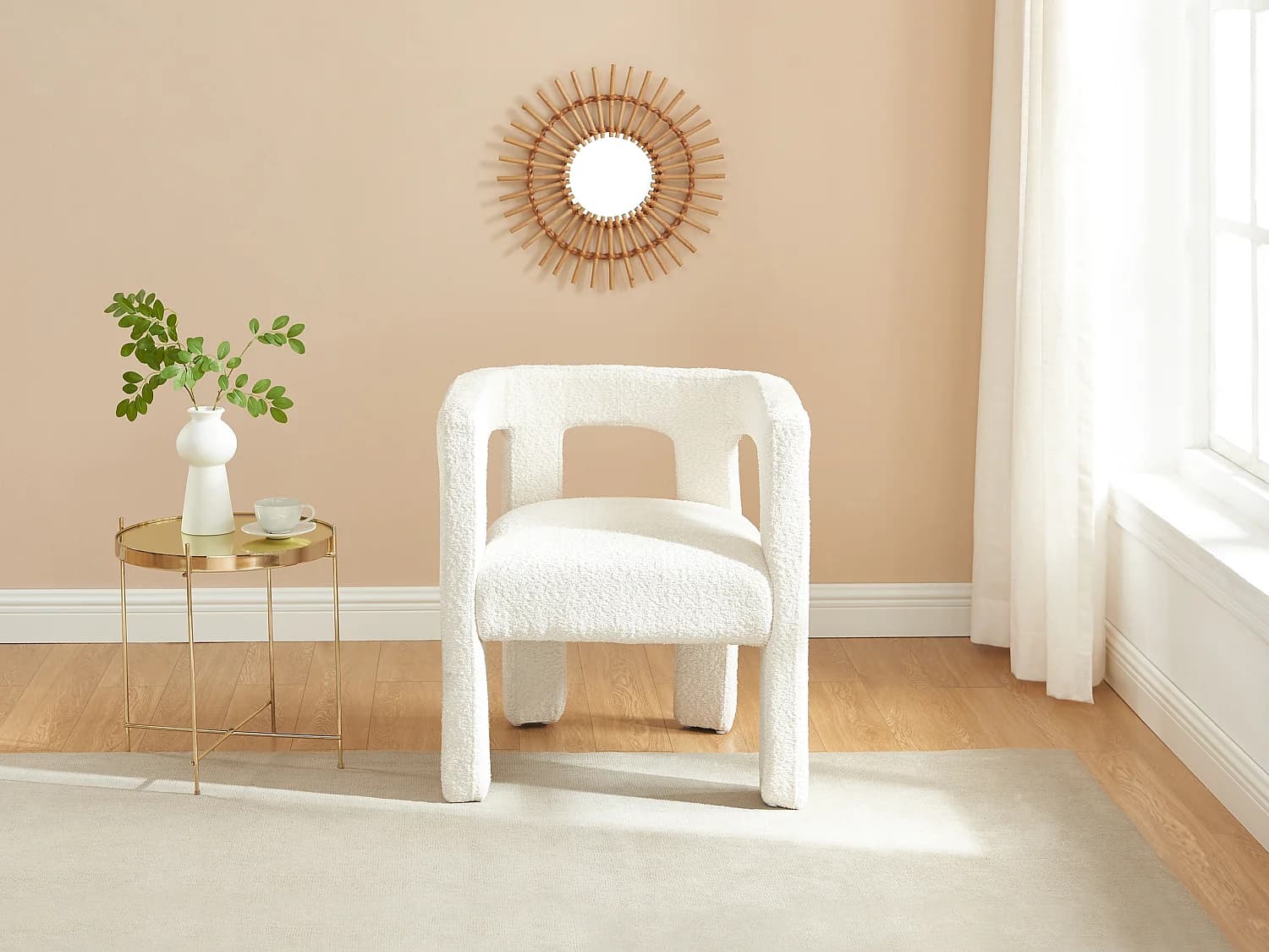 Lot de 2 chaises avec accoudoirs en tissu bouclette et métal - Blanc - SOFANA