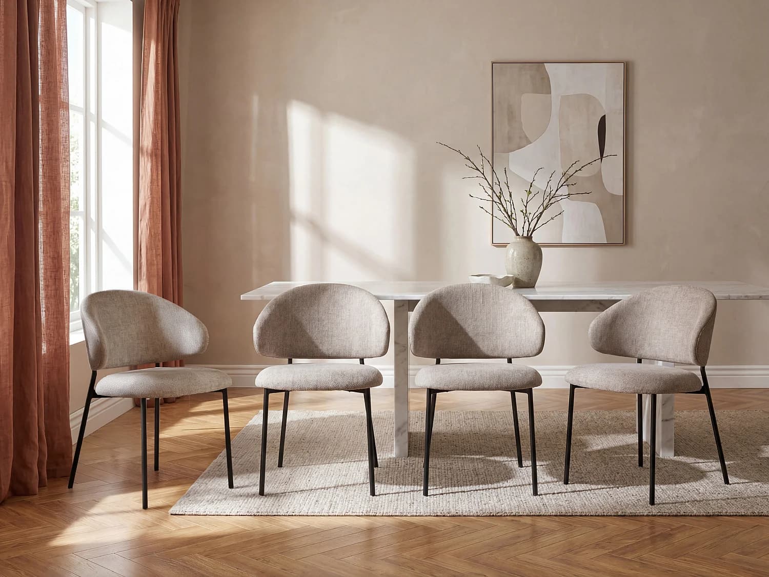 Lot de 4 chaises en tissu texturé et métal noir - Taupe - VOSINIA