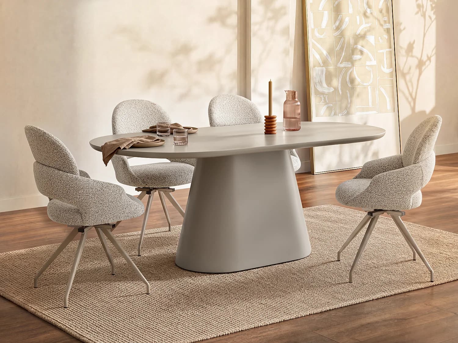 Table à manger 6 personnes en MDF - Taupe - VALIANA