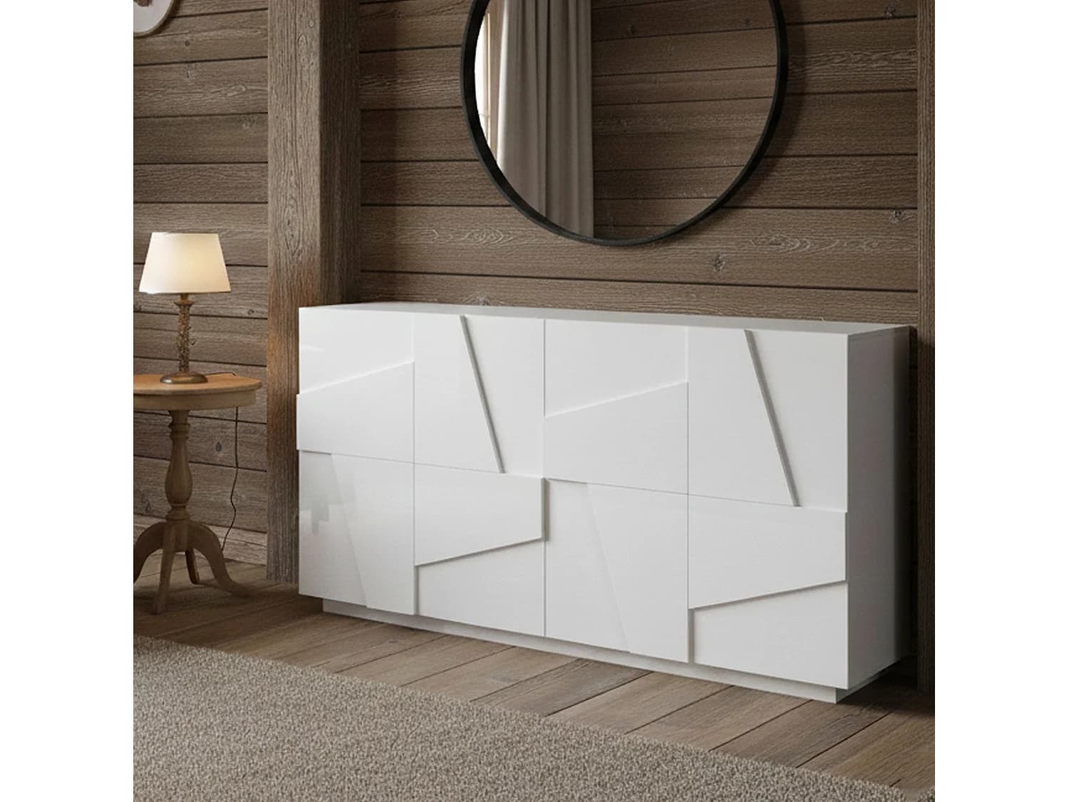 Buffet Noel, Buffet de cuisine 4 portes, Buffet de salon, 100% Made in Italy, 162x44h86 cm, Blanc brillant