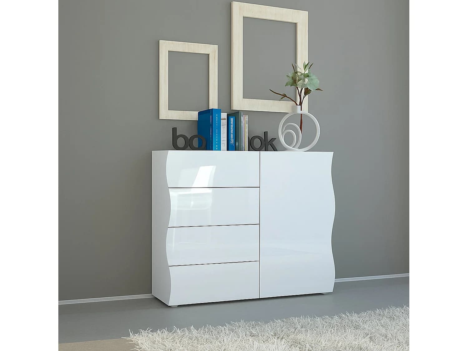 Buffet Giuseppe, Buffet de cuisine avec 4 portes et 1 tiroir, Buffet de salon, 100% Made in Italy, 90x40h81 cm, Blanc brillant