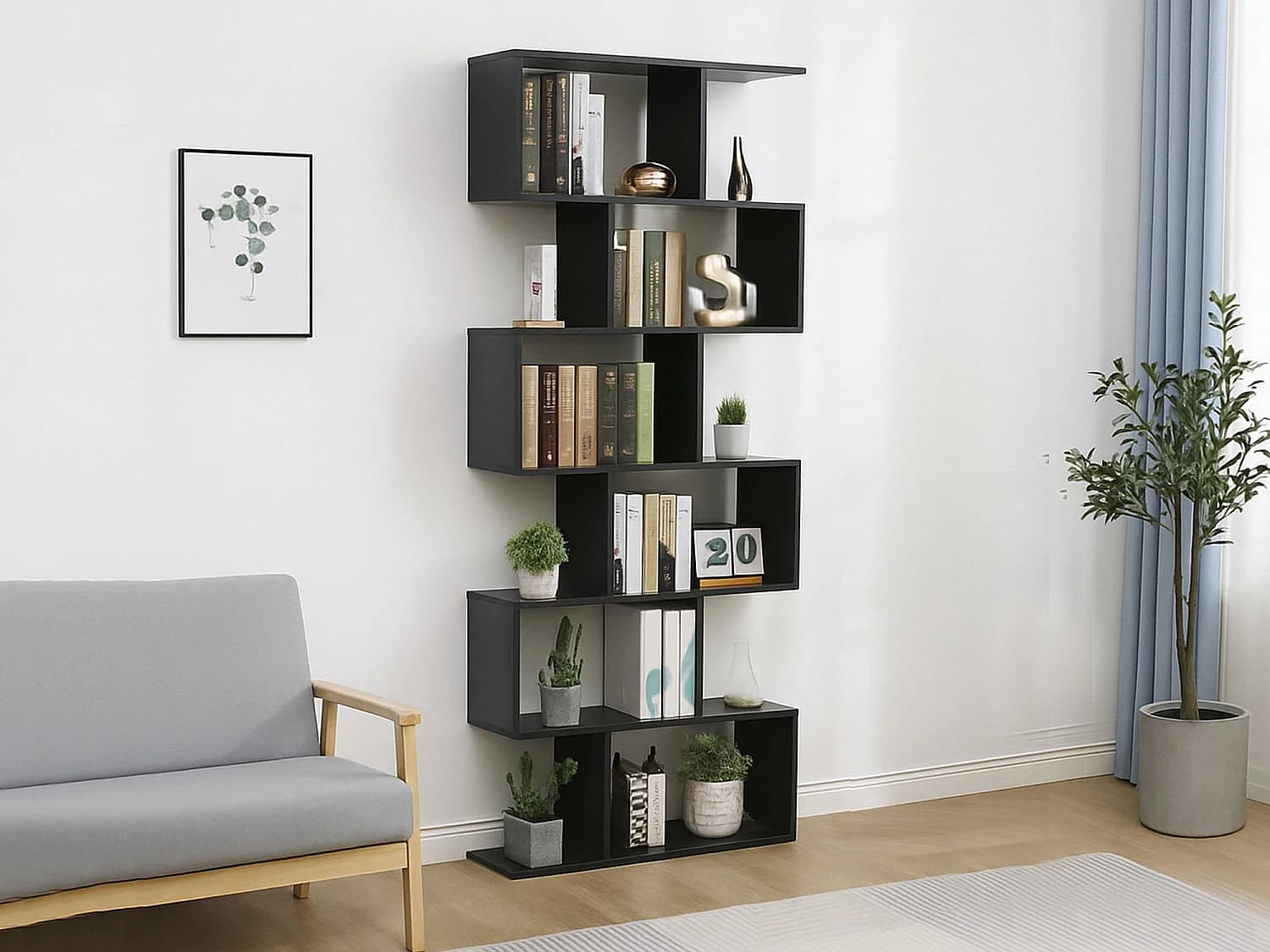 Bibliothèque Lucio, Meuble avec étagères, Bibliothèque de bureau, 100% Made in Italy, 80x25h192 cm, Ardoise