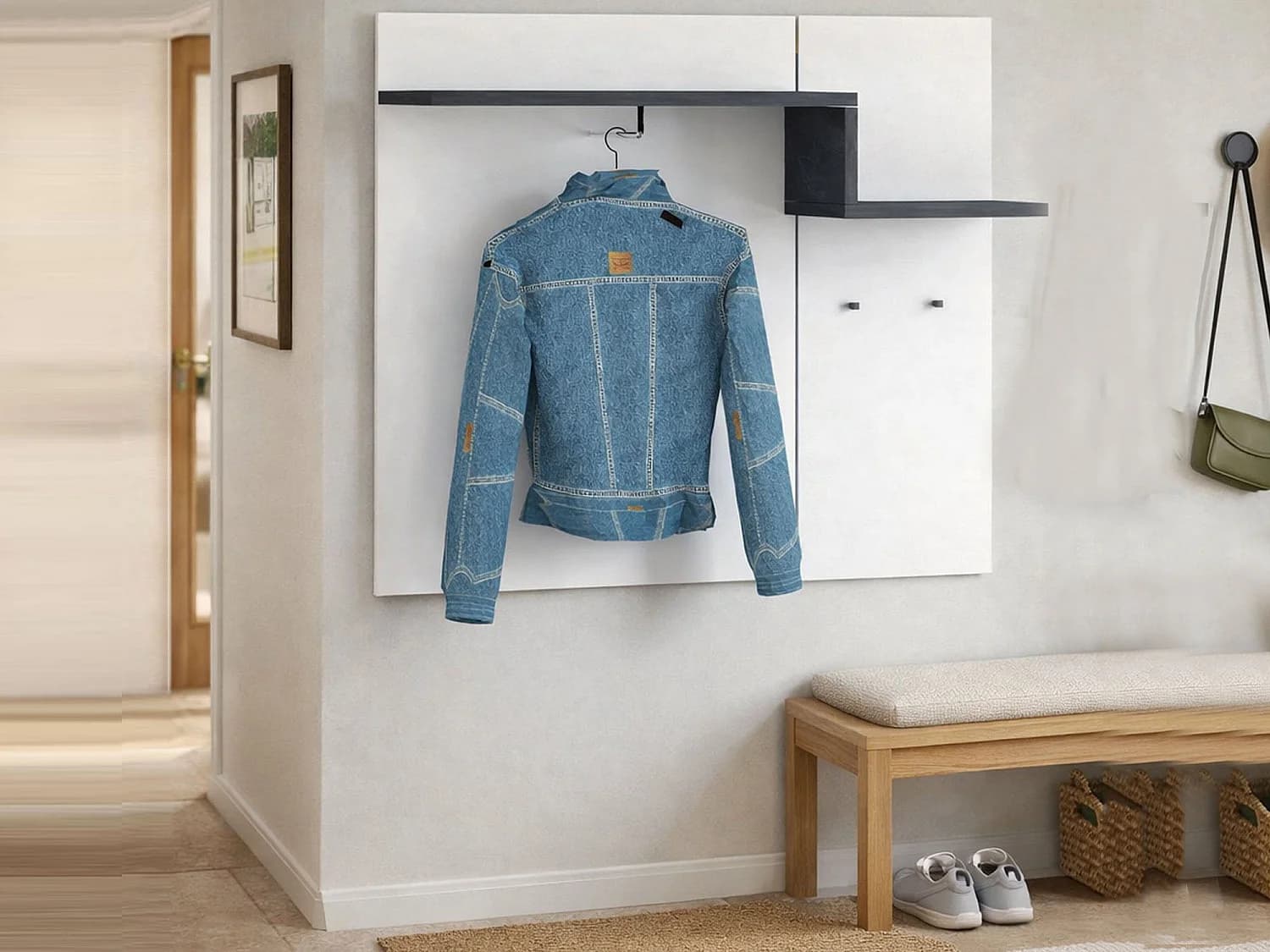 Meuble d'entrée Ezio, entrée multifonction moderne, casier polyvalent pour hall d'entrée, 100% Made in Italy, 120x30h100 cm, blanc brillant et ardoise