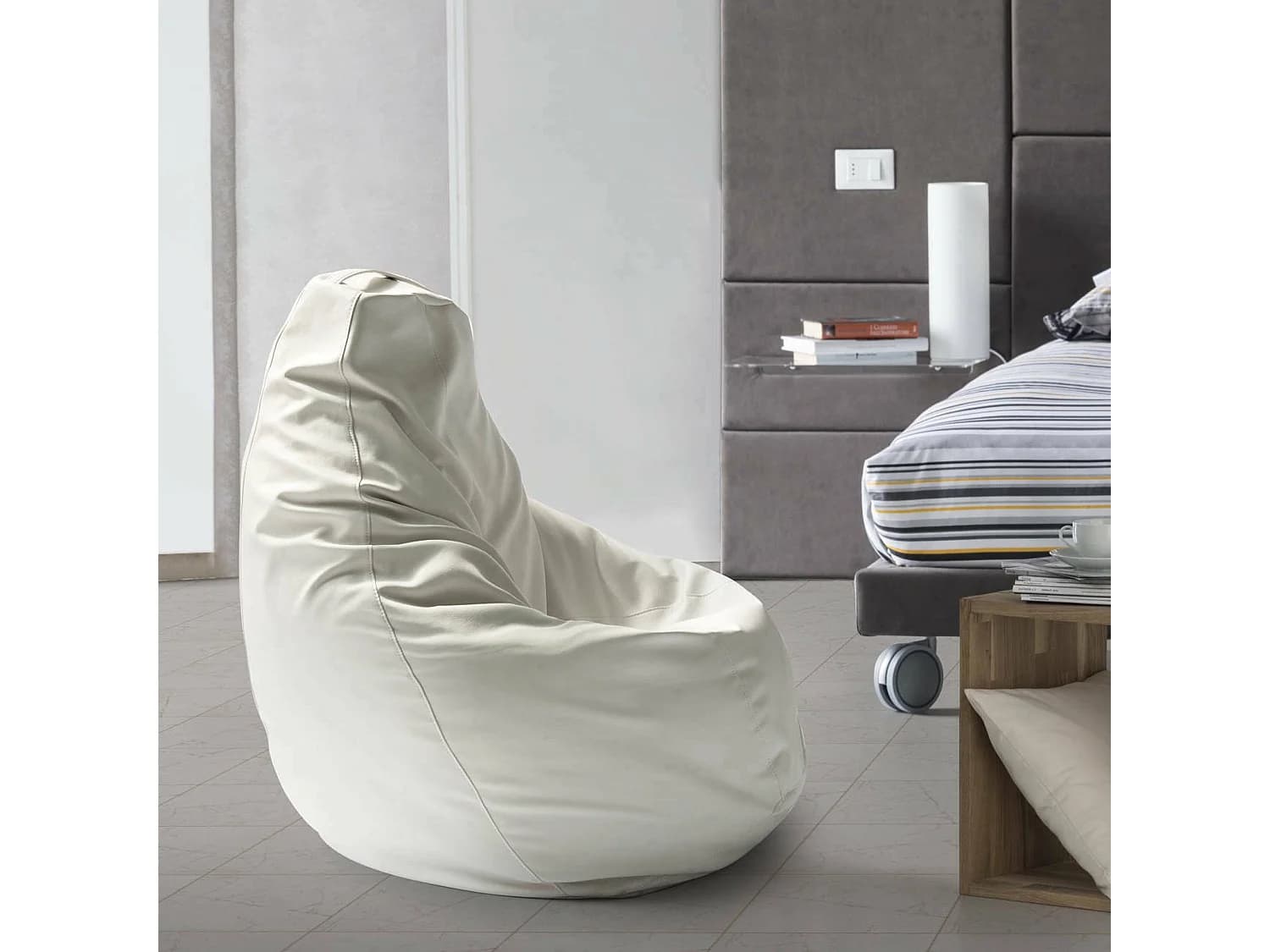 Pouf Annachiara, Pouf pouf, Pouf en cuir écologique, 100% Made in Italy, 70x70h110 cm, Blanc