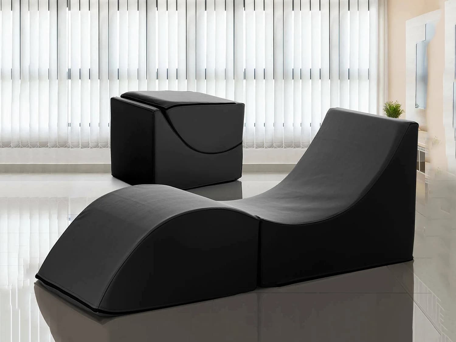 Lit pliant Andreina, Pouf transformable en lit simple, Méridienne en éco-cuir, 100% Made in Italy, 130x50h50 cm, Noir