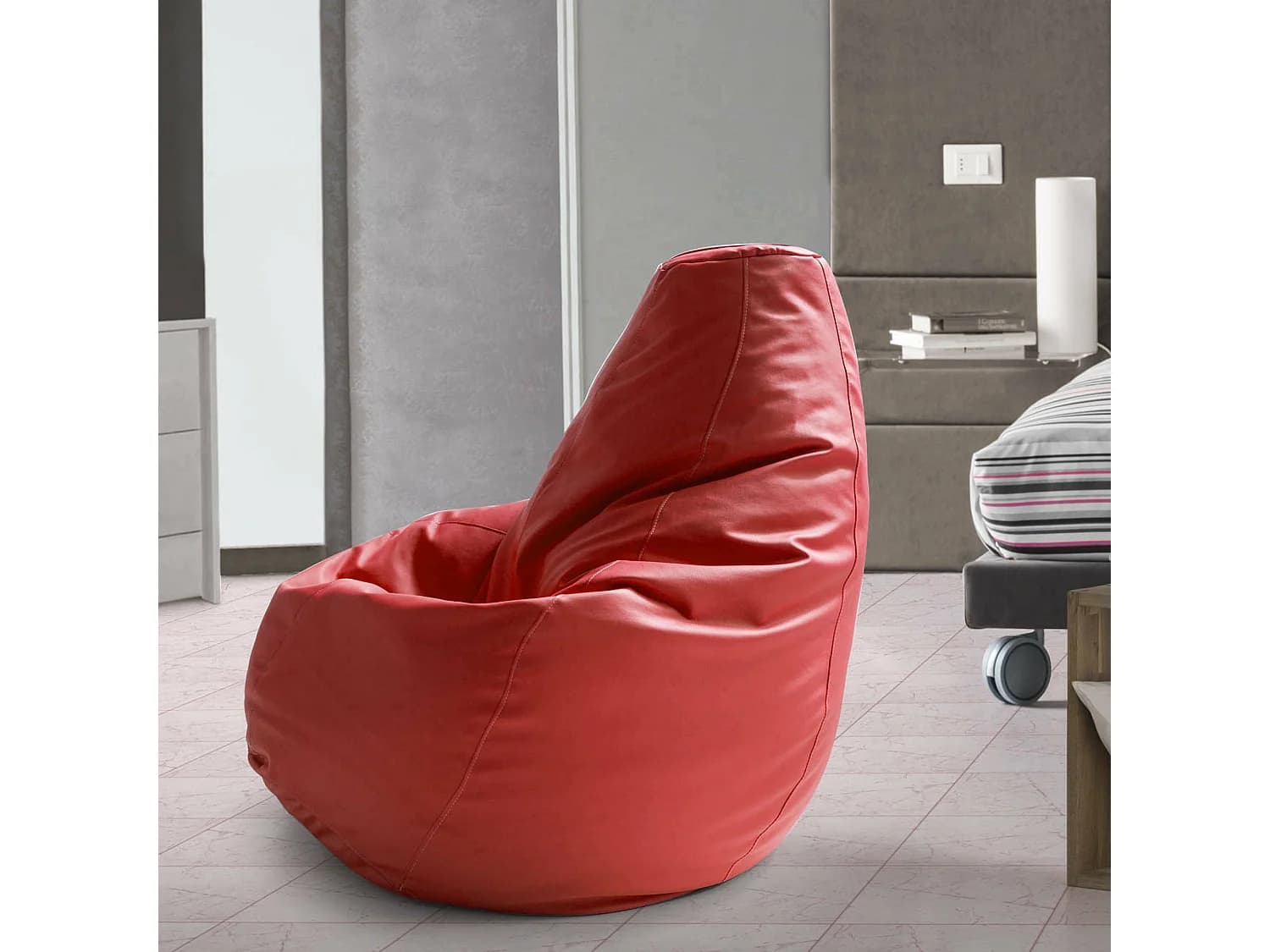 Pouf Annachiara, Pouf pouf, Pouf en simili cuir, 100% Made in Italy, 70x70h110 cm, Rouge