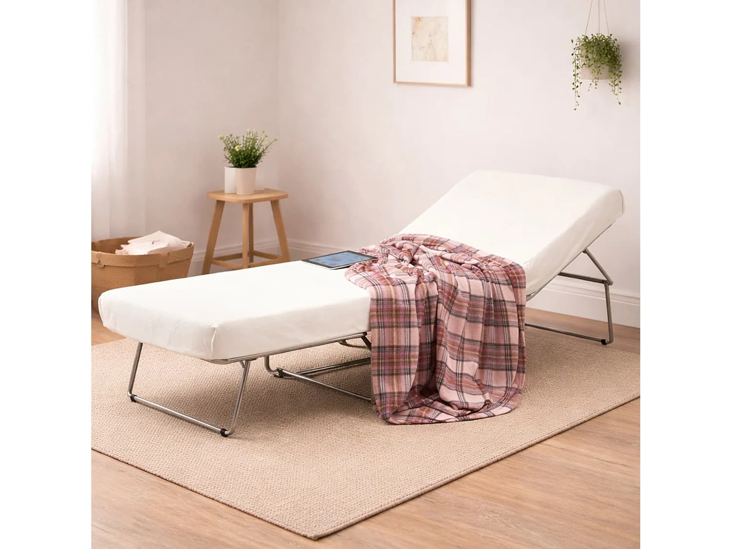 Lit pliant Ancilla, Pouf transformable en lit simple, Pouf de salon en tissu, 100% Made in Italy, 80x80h45 cm, Blanc
