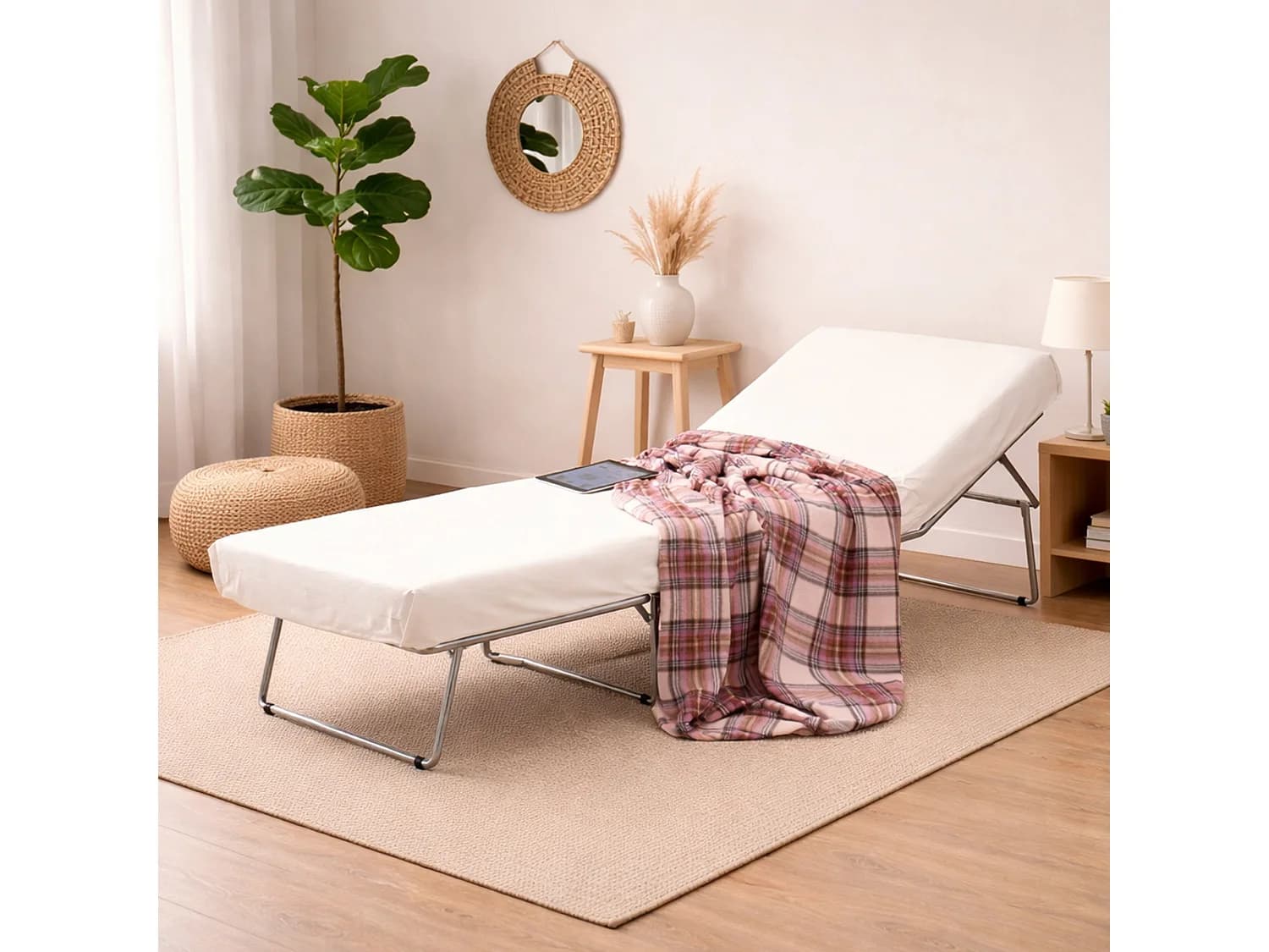 Lit pliant Ancilla, Pouf transformable en lit simple, Pouf de salon en tissu, 100% Made in Italy, 80x80h45 cm, Gris