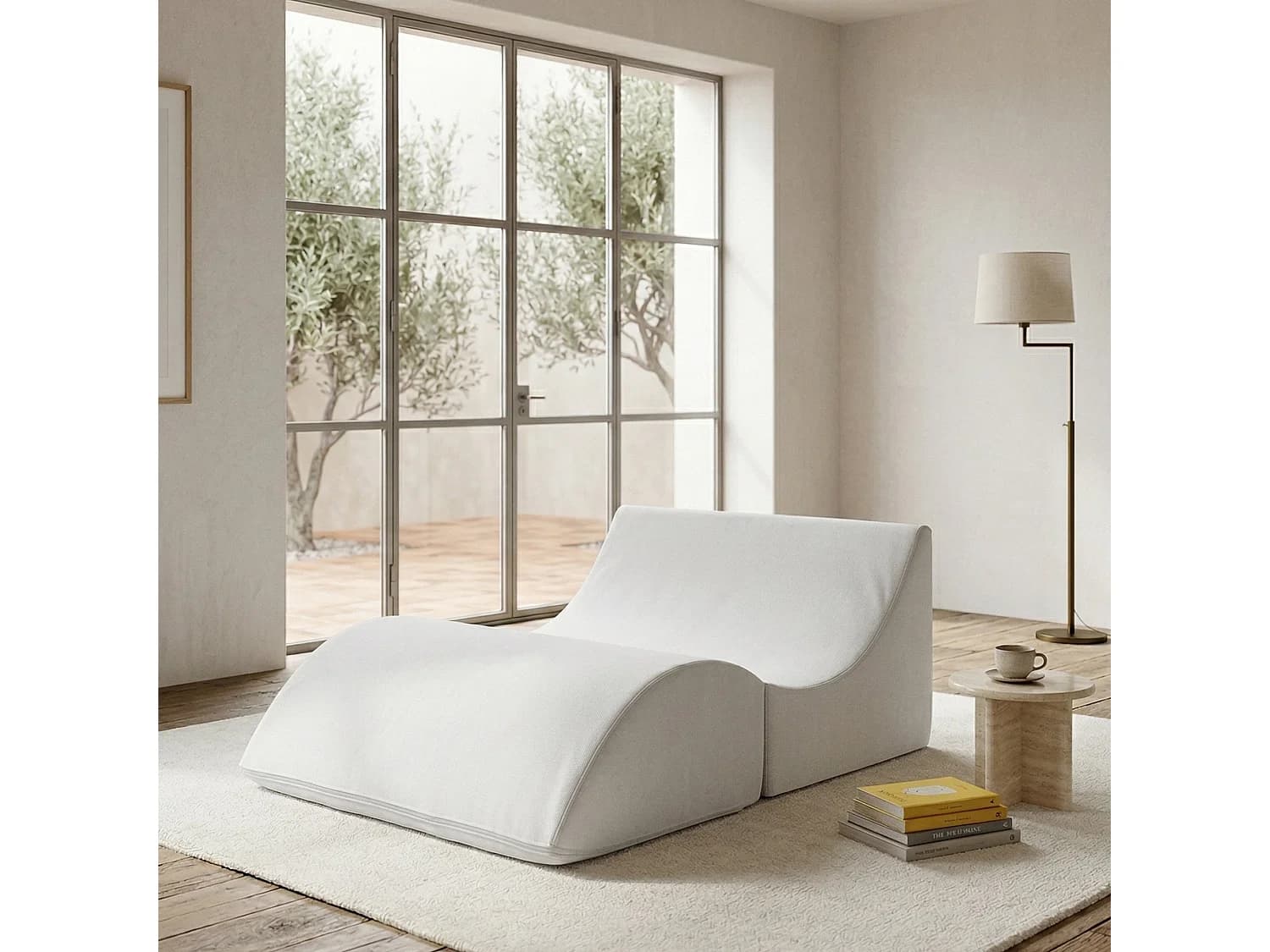 Lit pliant Annabella, Pouf transformable en lit double, Méridienne en éco-cuir, 100% Made in Italy, 100x200h70 cm, Blanc
